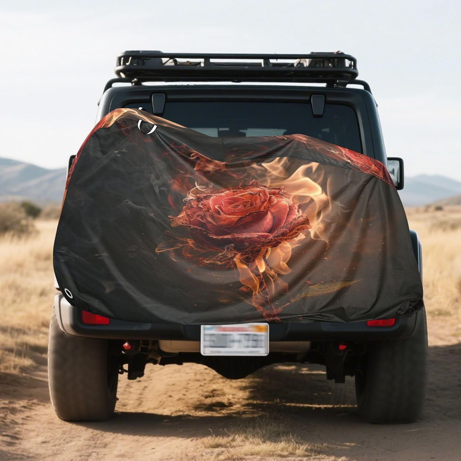 ALAZA Red Rose Flower Fire Bike Cover Waterproof Outdoor Ebike Bicycle Covers Tarp Protection for 1/2 Bikes, Sun UV Dust Wind Proof