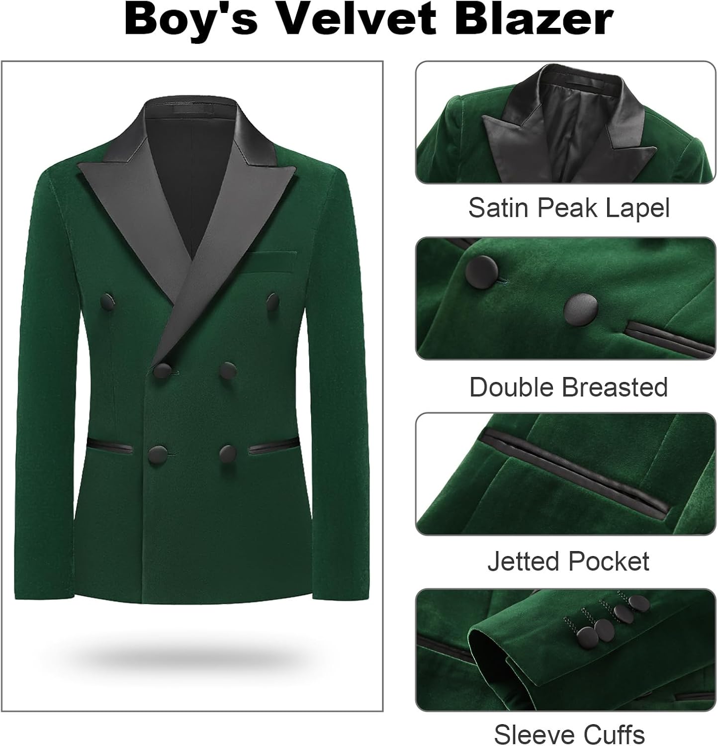 Lamgool Boys Velvet Suit Double Breasted Slim Fit 4 Piece Formal Tuxedo Peak Lapel Kids Outfits Wedding Set