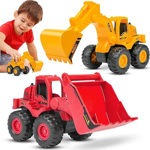 Construction Toys, Friction Powered Excavator Loader Truck Vehicles, Beach Sand Sandbox Toys for 3, 4, 5 Years Old Boys Kids Girls (2 Pack)