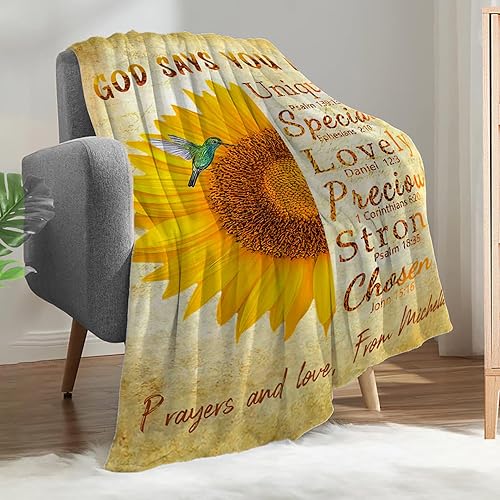 Regalos de girasol para mujer, manta cristiana de girasol, manta suave y acogedora, regalos de cumpleaños para mujeres, 50 x 40 pulgadas