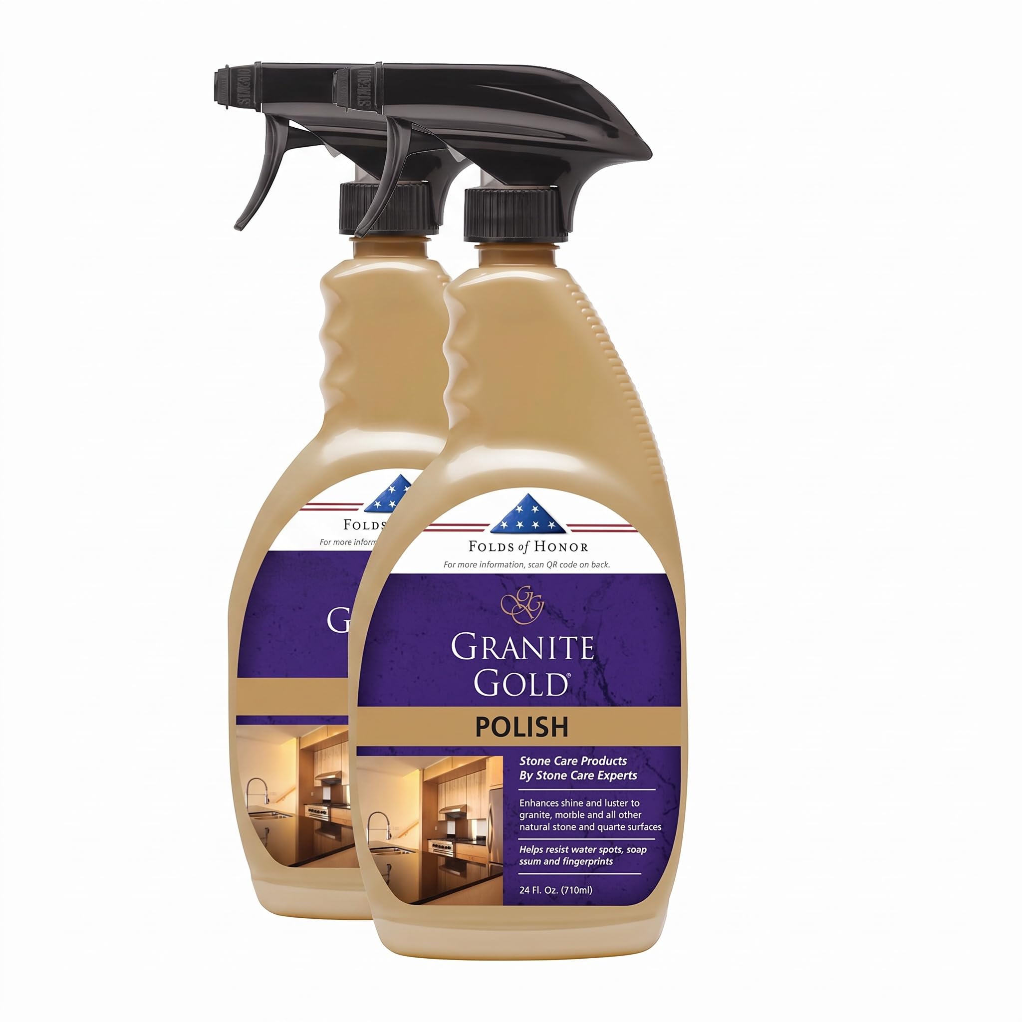 Granite Gold Polish Spray, Streak-Free Shine for Granite, Quartz, Marble, Travertine, Natural Stone Countertops, 24 Fl Oz (Pack of 2)