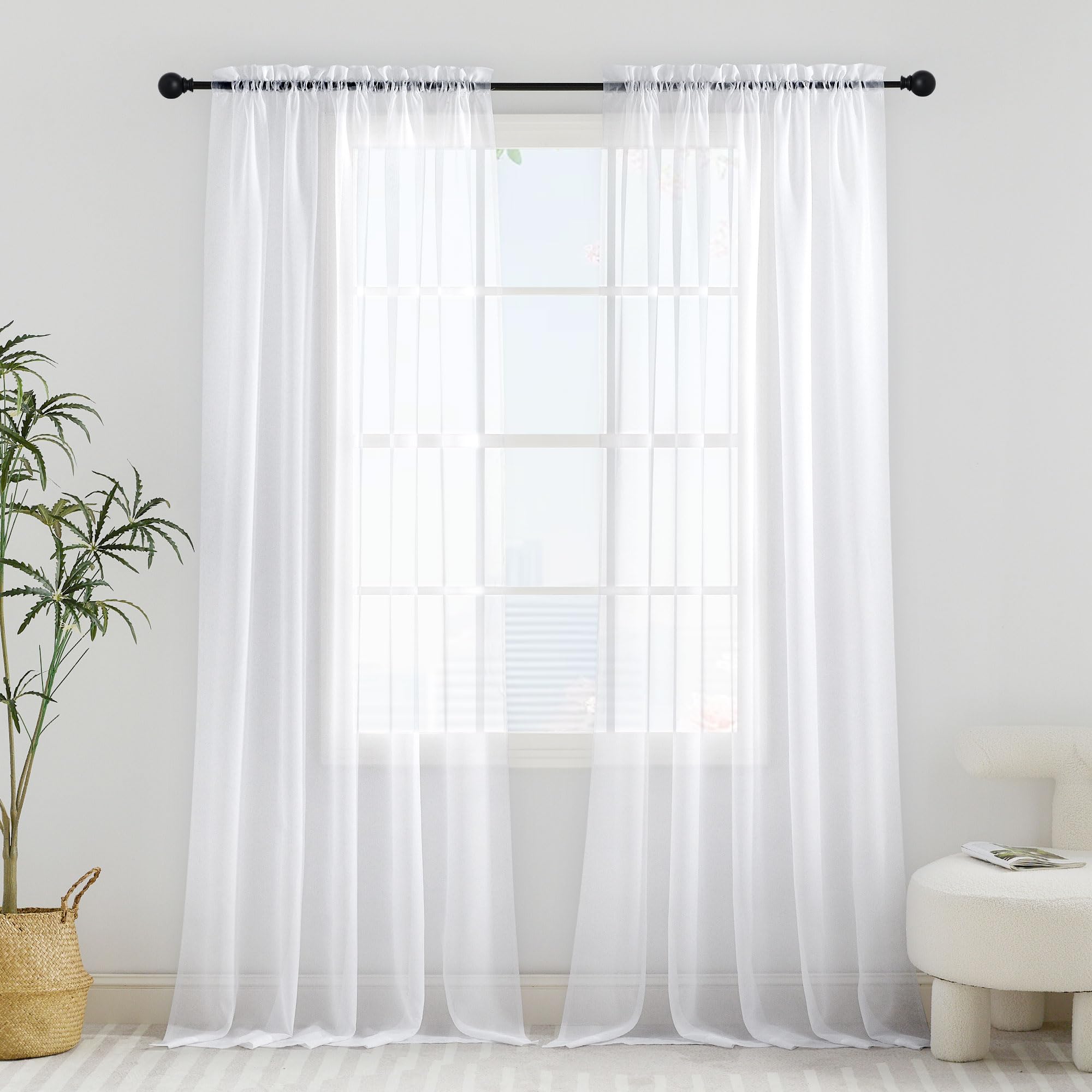 PONY DANCE White Net Curtains for Windows 90 Drop - Slot Top Voile Curtains, Lightweight Sheer Panels for Living Room Bedroom, 54x90 Inches (137x229cm), 2 Panels โ image 1