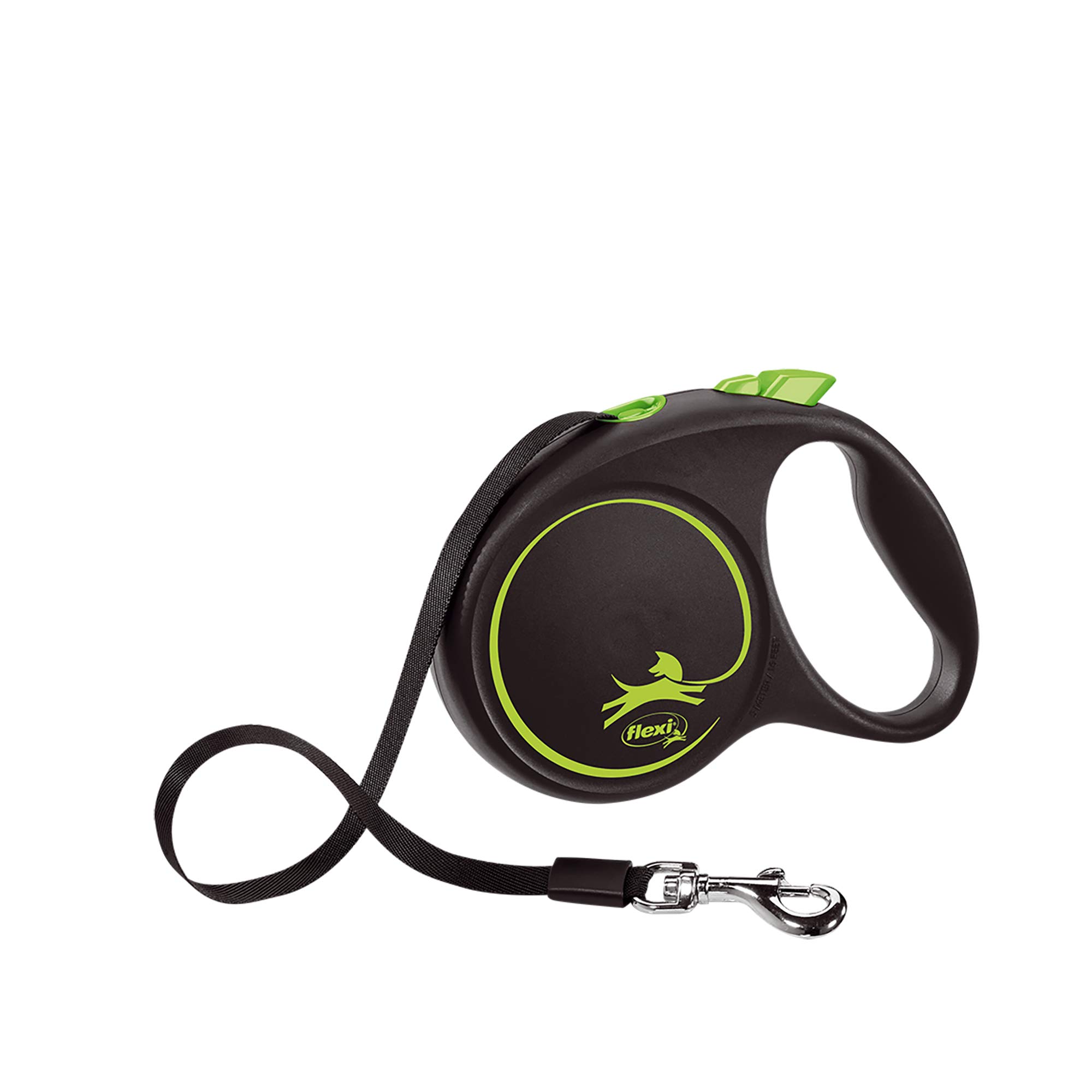 Flexi Black Design Tape Green Medium 5m Retractable Dog Leash/Lead for dogs up to 25kgs/55lbs
