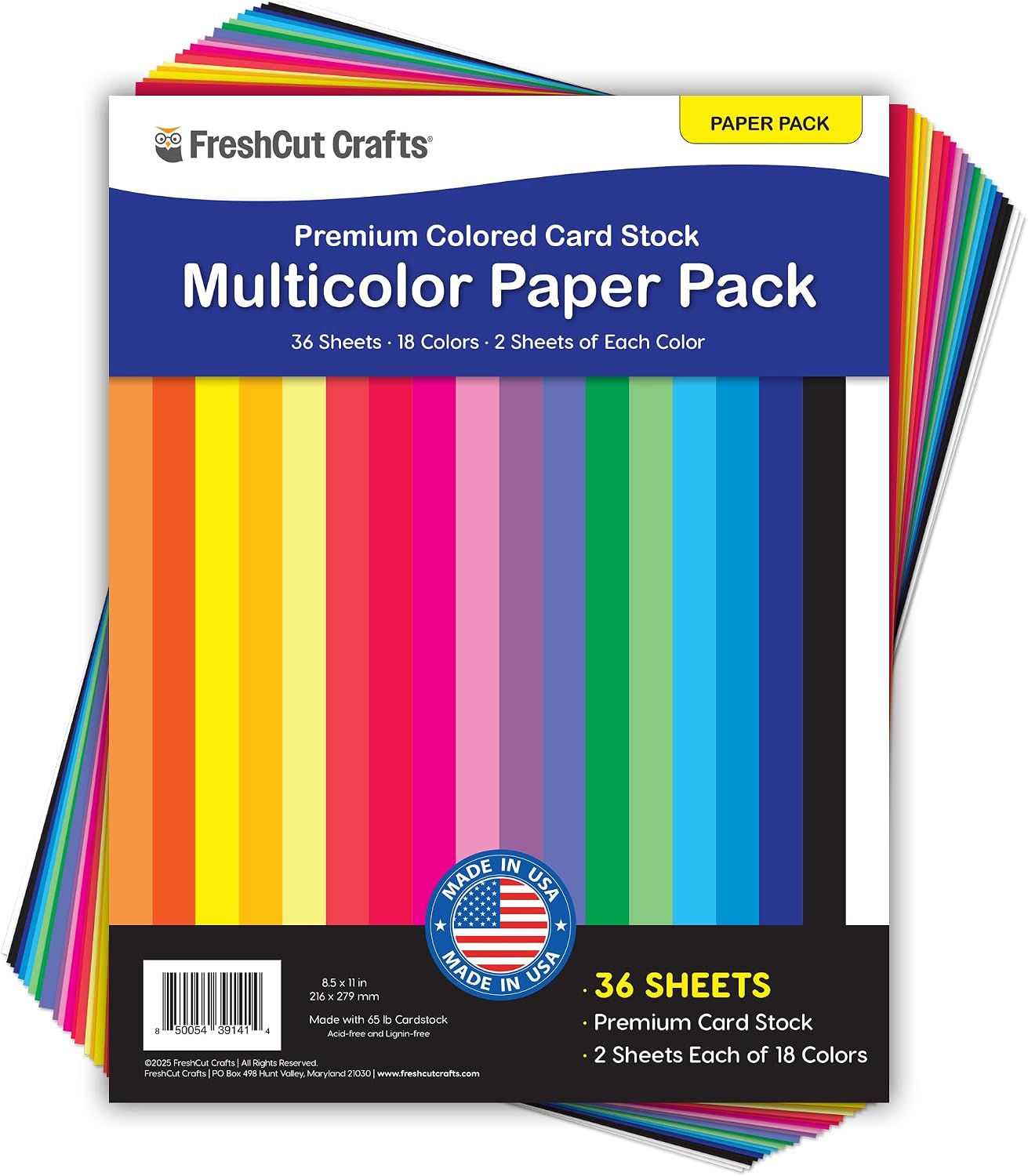 Multicolor Cardstock Paper, 36 Sheets, 18 Colors, 8.5x11