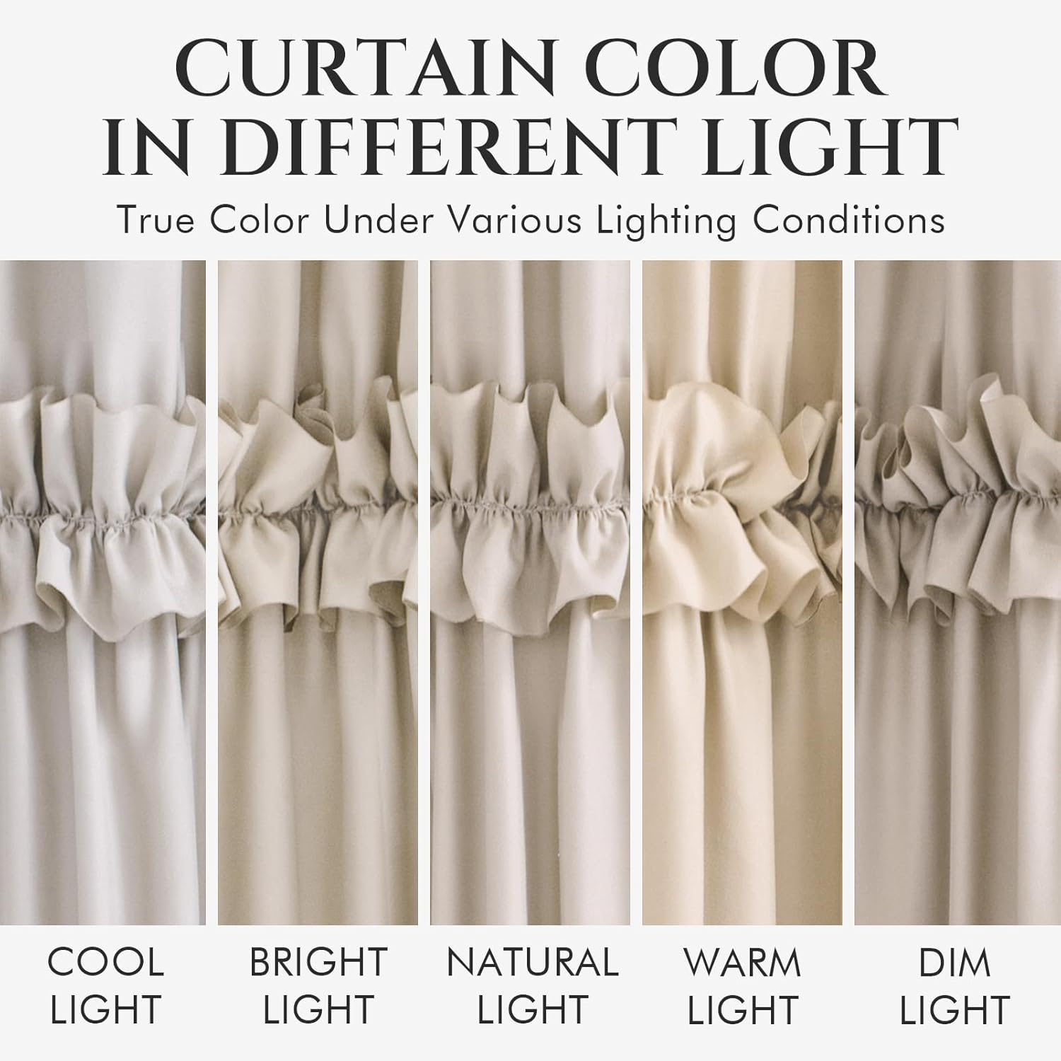 Seasonwood Beige Shower Curtain Elegant Ruffle Shower Curtain with Ruched & Bow Vintage Farmhouse Shower Curtains for Bathroom Boho Bathroom Decor(Beige,72x72 Inches)