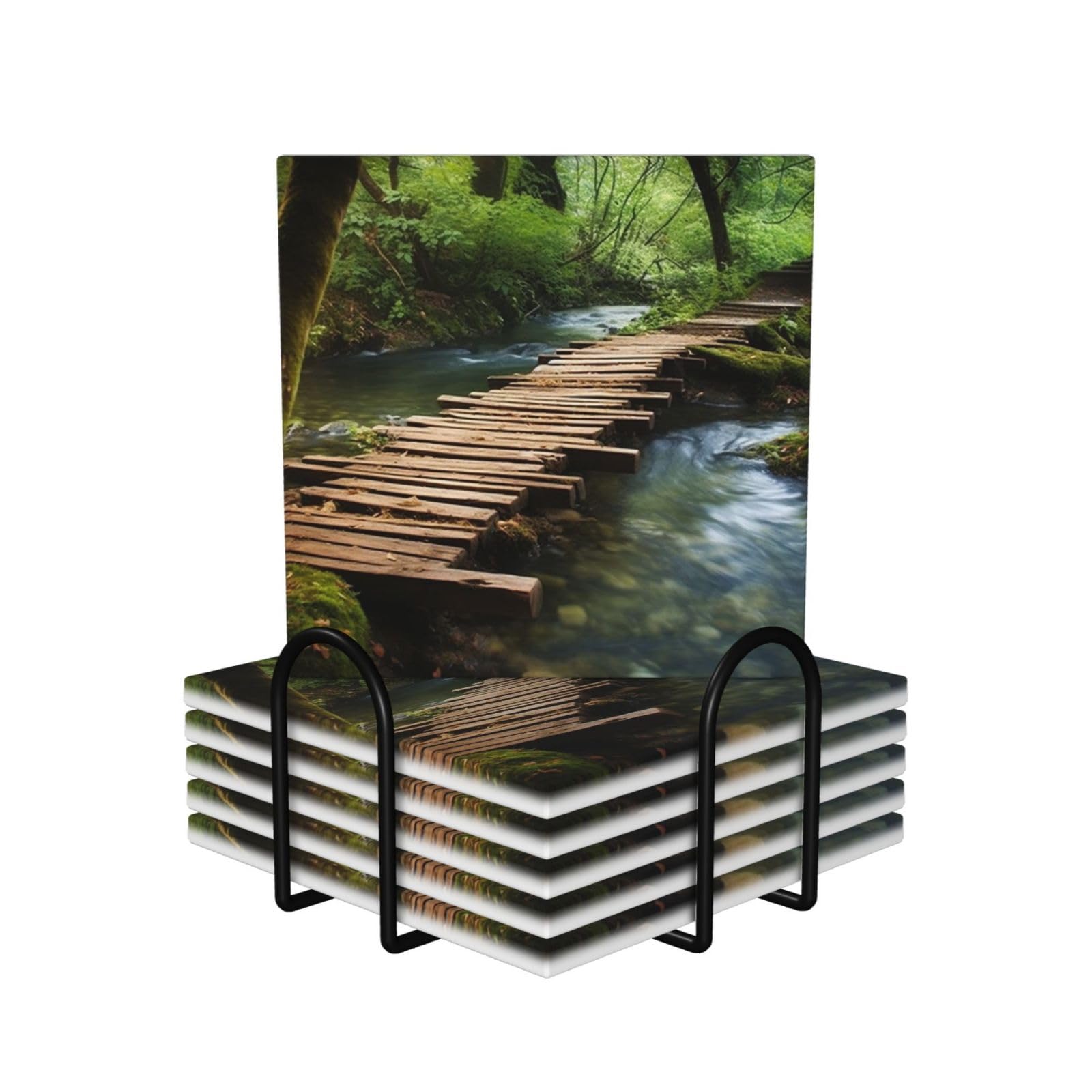 Dessous de verre ruisseau et pont en bois pour apéritif salon et terrasse