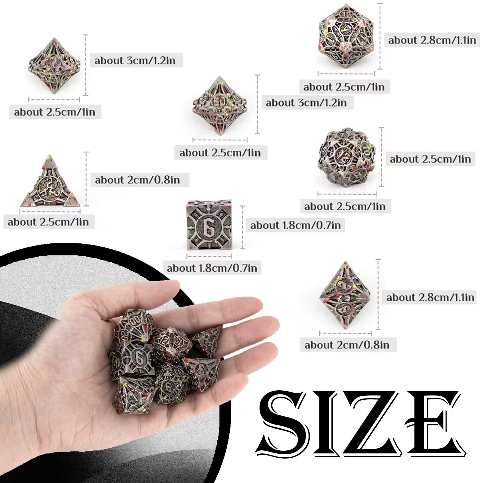Ensemble de 7 Dés Polyédriques en Métal Rouge Brillant, Polis Miroir, pour Jeux de Rôle (D&D, Pathfinder, Jeux de Société et de Cartes).