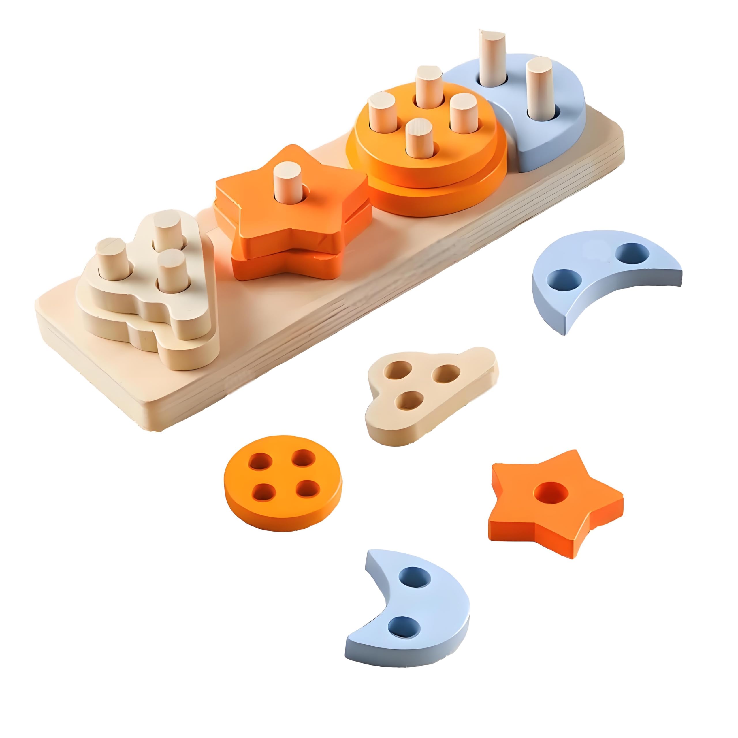 12pcs Wooden Stacking Blocks Toys for Kids,Montessori Geometric Educational Toy for Baby,Creative Shape Color Sorting Toy for Children 12 Months+