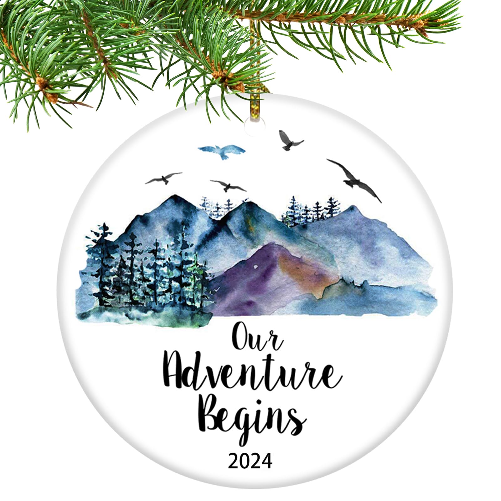 Our Adventure Begins Christmas Tree Ornament Gift for Newlywed Couple Christmas Married Ornament 2024 Wedding Gifts (Blue Adventure Begins)