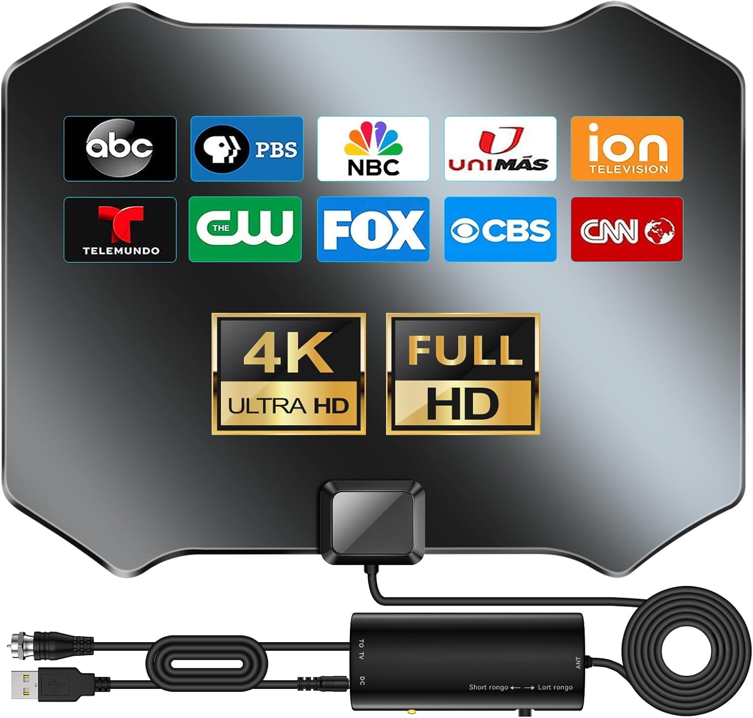 Antena de TV mejorada 2026 para canales locales, antena interior para Smart TV, antena HD de largo alcance con amplificador de señal 4K 8K para uso en interiores y exteriores, cable coaxial de 18 pies