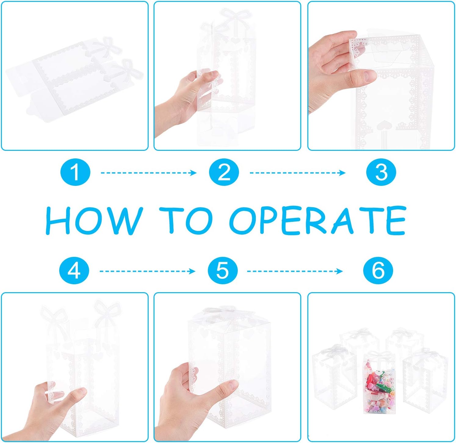 BENECREAT 24PCS 3.5x3.5x5.5 Clear Wedding Favour Boxes with Bowknot Pattern Rectangle PVC Transparent Gift Boxes for Candy Chocolate Valentine's Day, Festival Gift Wrapping - Image 3