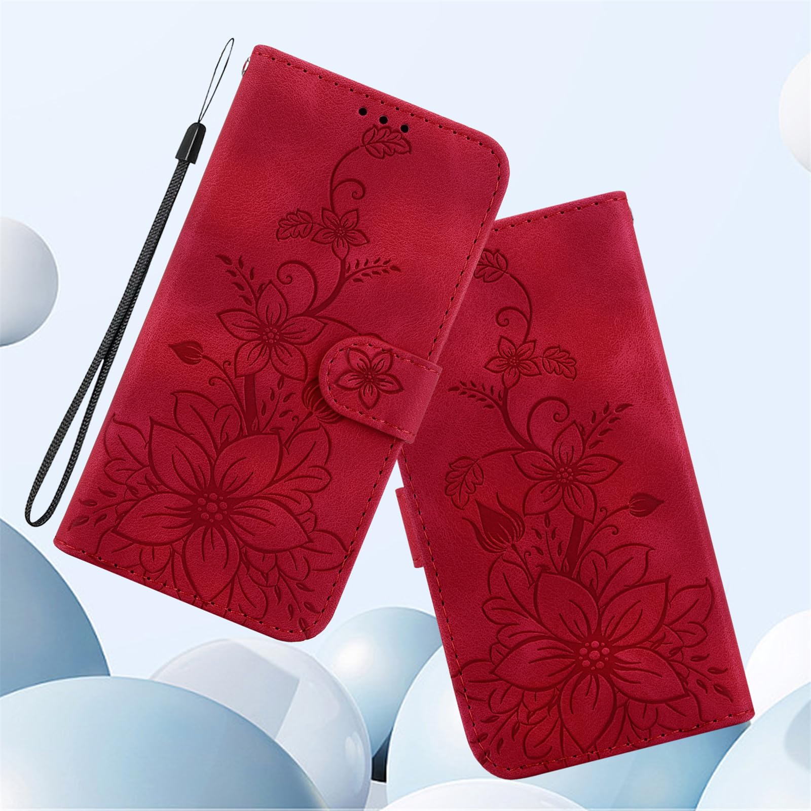 Custodia a portafoglio per iPhone 14 con porta carte, fiore flip