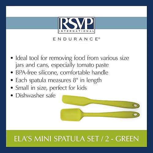 Miniatura 9 de RSVP International Ela's Favorite - Espátula de silicona verde, 8 pulgadas, silicona sin BPA, para raspar baterías, voltear huevos, pasteles de