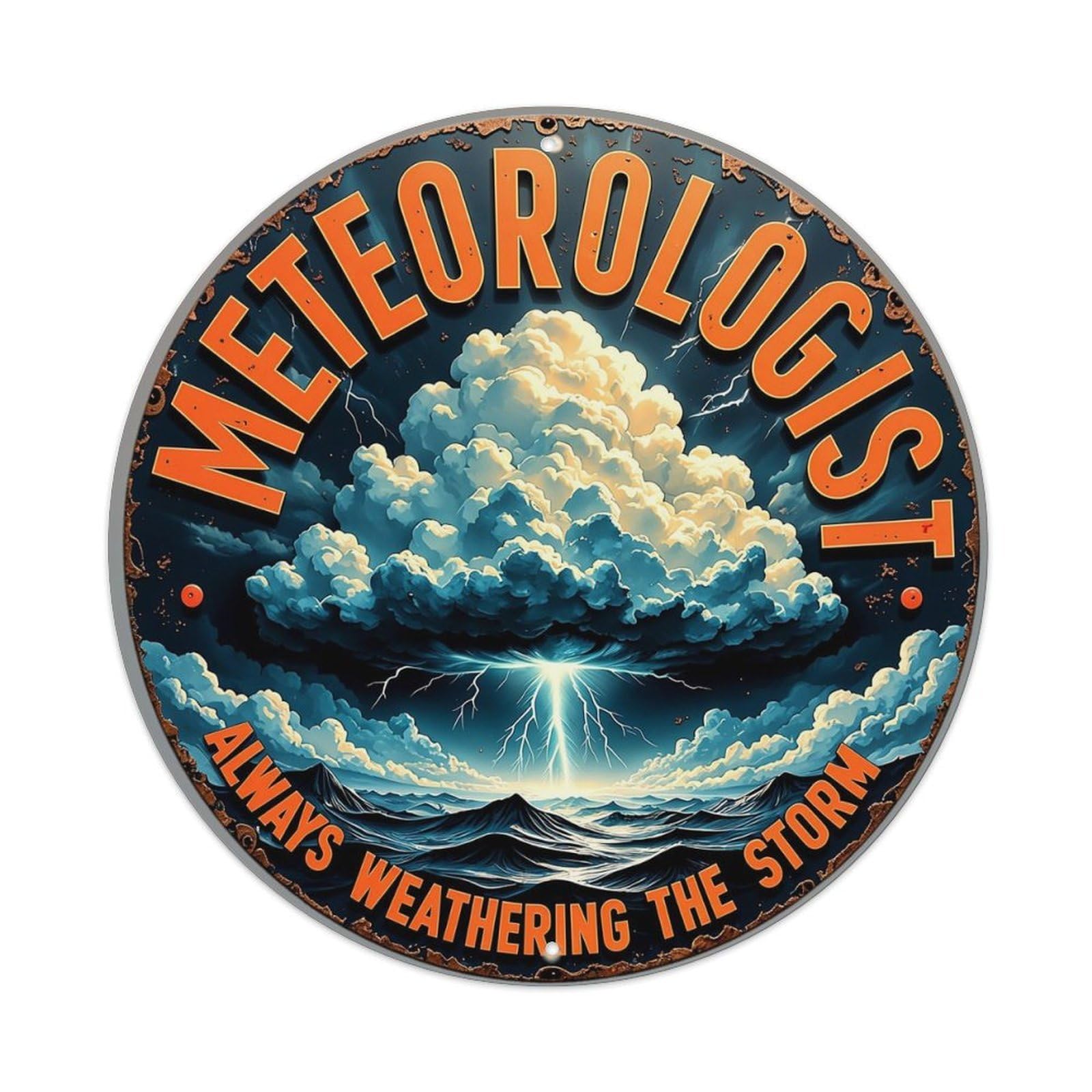 Jdyaojiesheng Vintage Meteorologist Always Weathering The Storm Round Tin Sign Retro Metal Wall Decor Metal Poster, Home Bar Garage Farmhouse Cafe Wall Art Decoration 8X8inch