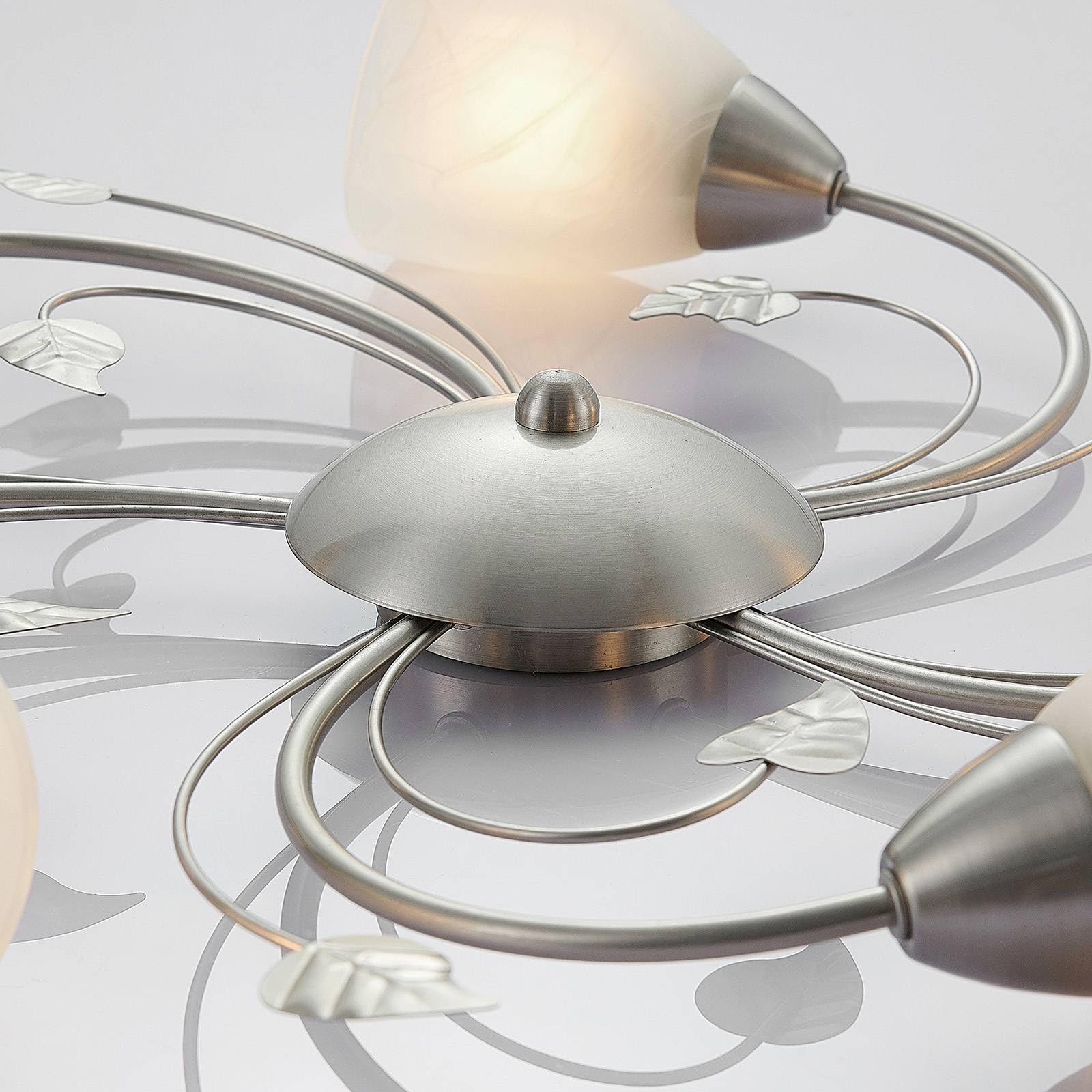 Lindby Romantica Plafoniera Led Soffitto, Lampadario Soggiorno Design Floreale Camera Da Letto Stile Antico Lampada 5 Luci E14 Decoro Foglie e Fiori Metallo Argento
