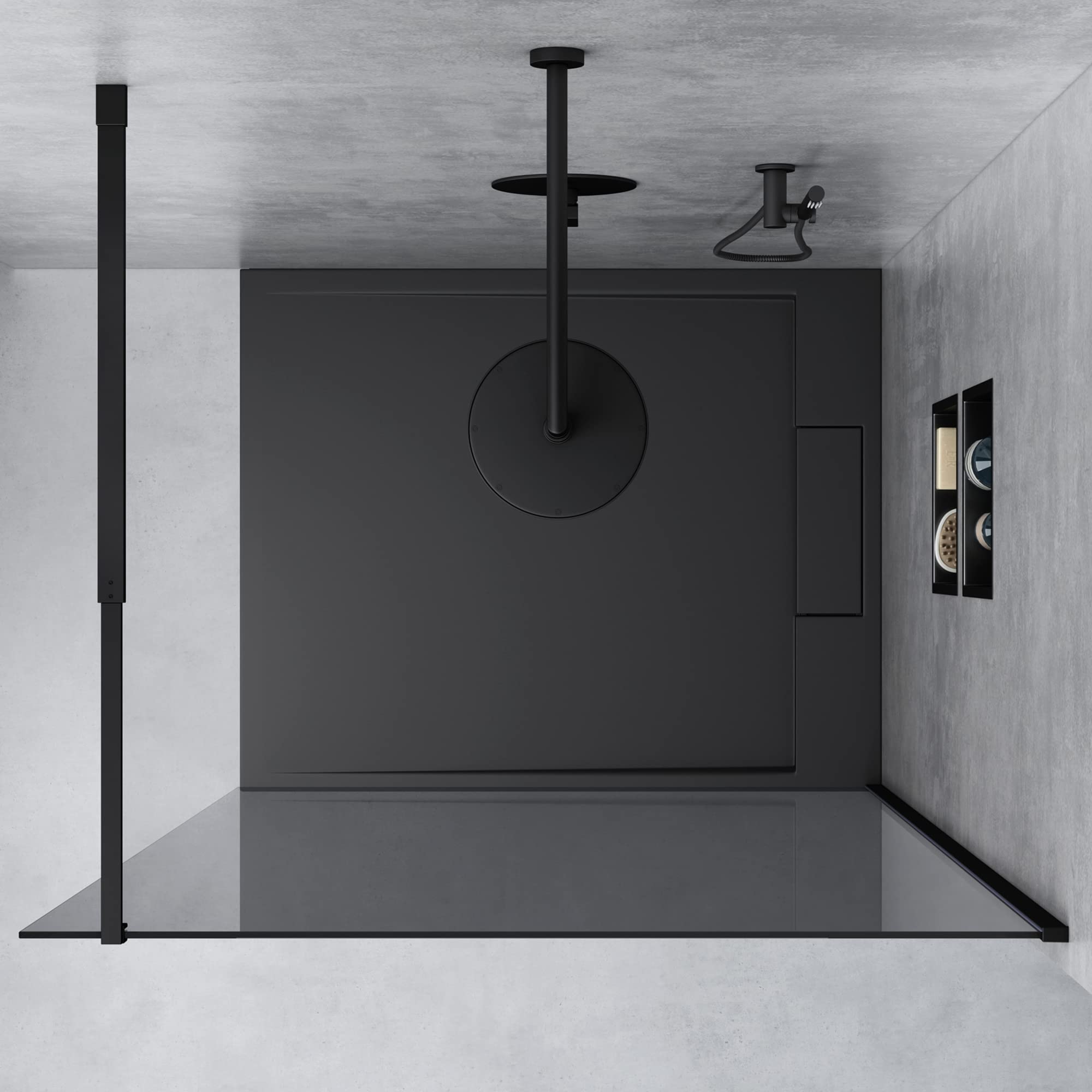 Mai & Mai Duschwand für Dusche Duschabtrennung 140x200cm Walk-In Dusche | Duschtrennwand Schwarz 10mm ESG-Sicherheitsglas NANO Glas Dunkelgrau BRAM3 Bremen02VG