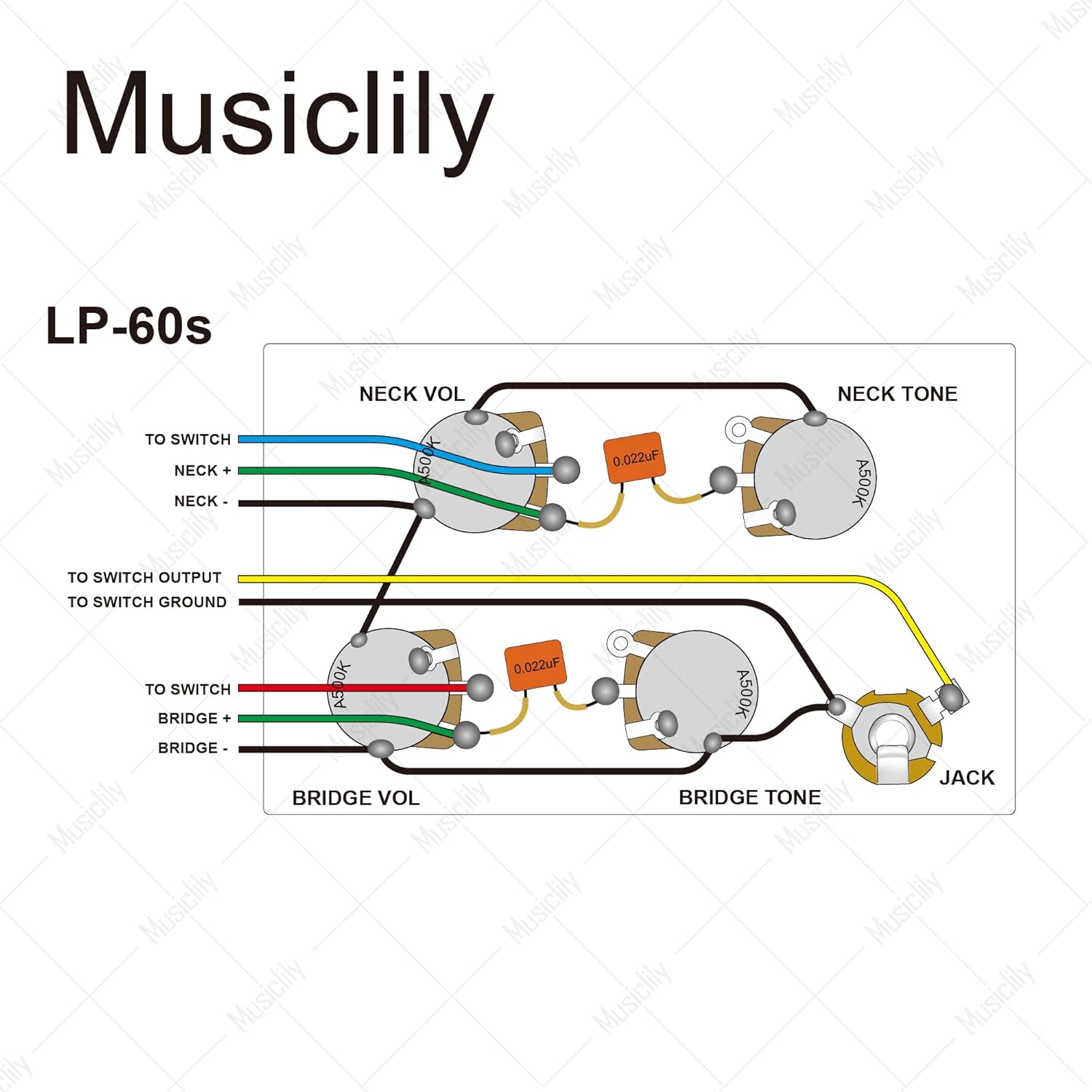 Musiclily Pro LP STD Modern 60s Pre-wired Wring Harness Kit Upgrade for Epiphone LP Style Electric Guitar, Nickel Switch