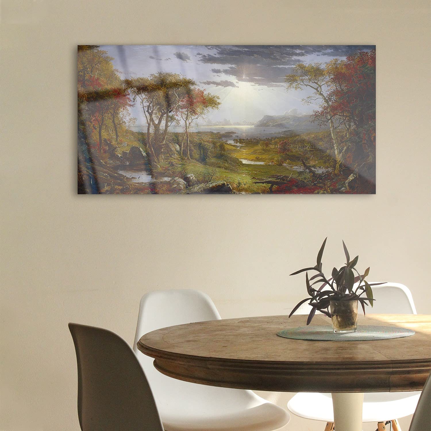 Coloray Pintura acrílica 100x50cm Arte Vidrio Acrílico Mural Sala De Estar Cuadro De Pared - Cielo de los árboles de los prados del río