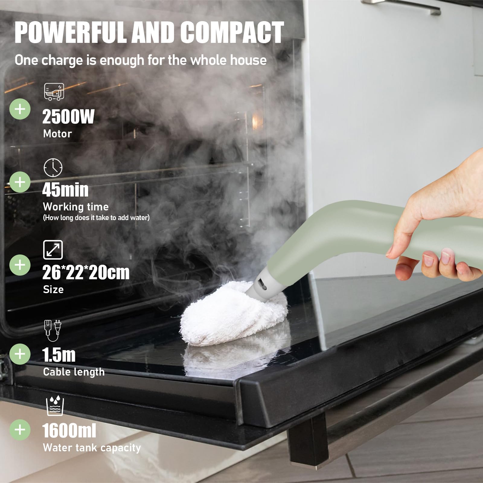 Dampfreiniger, 2500W Leistungsstarker Dampfreiniger Handgerät mit 6 Bürstenköpfen, Mehrzweck Steam Cleaner für die Tiefenreinigung von Polstermöbeln, Auto, Küche, Bad,Fliesen