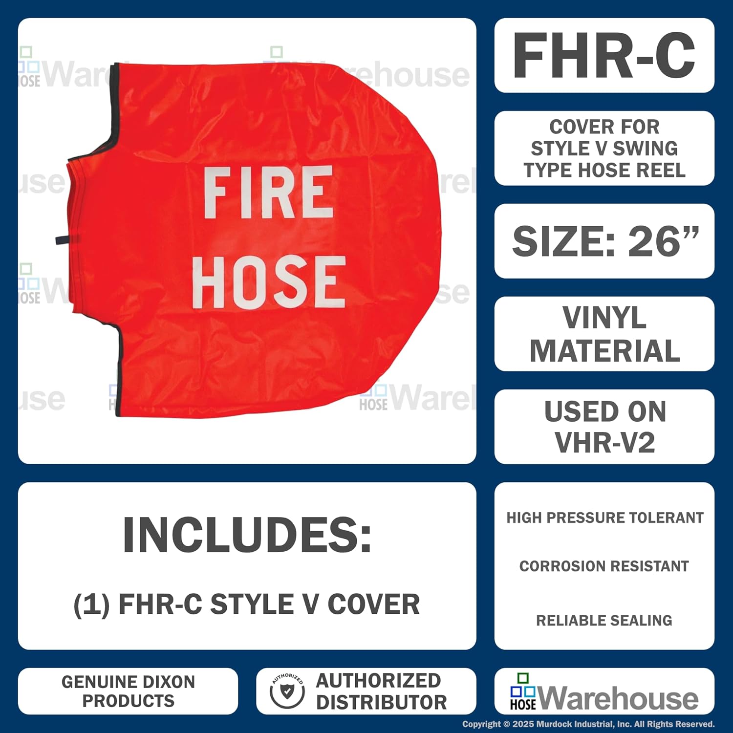 Genuine Dixon FHR-C Style V Swing-Type Hose Storage Reel Cover, Molded Vinyl Hood, Fits V-Series Hose Reels, UV‑Resistant, Durable Protection