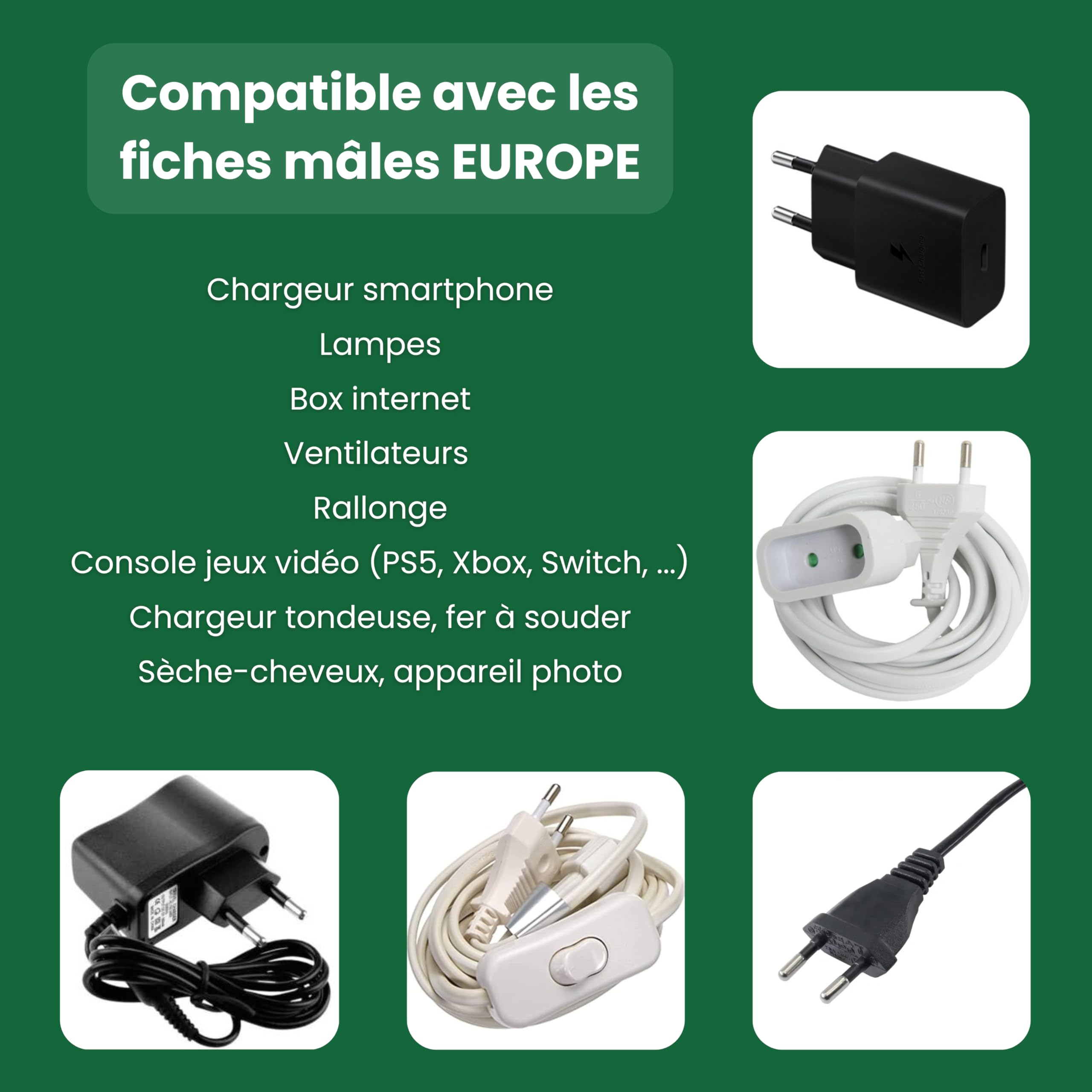 Lot de 4 Capuchons de Protection câble Électrique – Câble EU CEE 7/16 – Anti-Poussière, Anti-Corrosion – Pour Chargeur, Lampe, USB – Éco Responsable – Made in France – Protection bébé