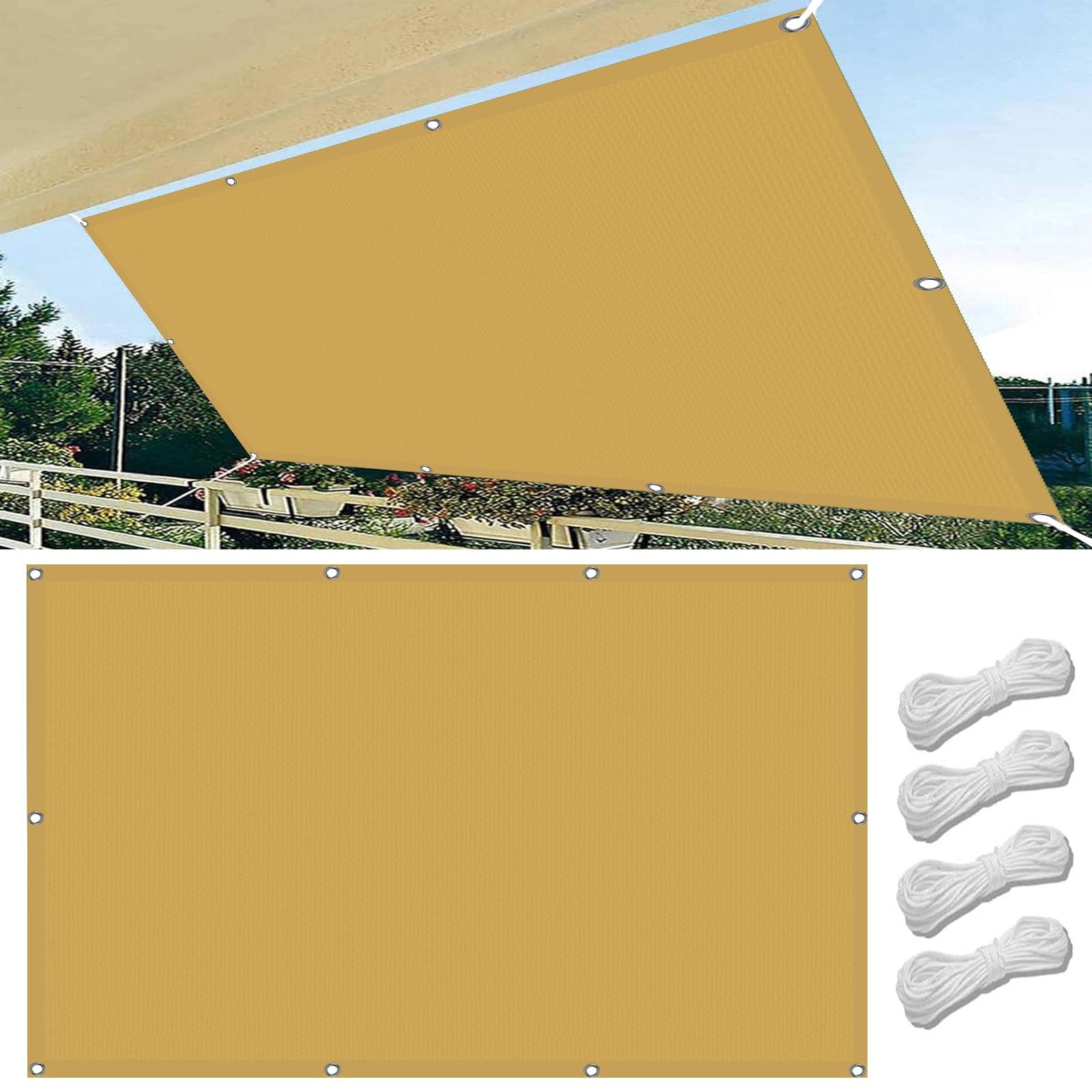 Voile d'ombrage 1.6x5 m crème imperméable et coupe-vent pour jardin