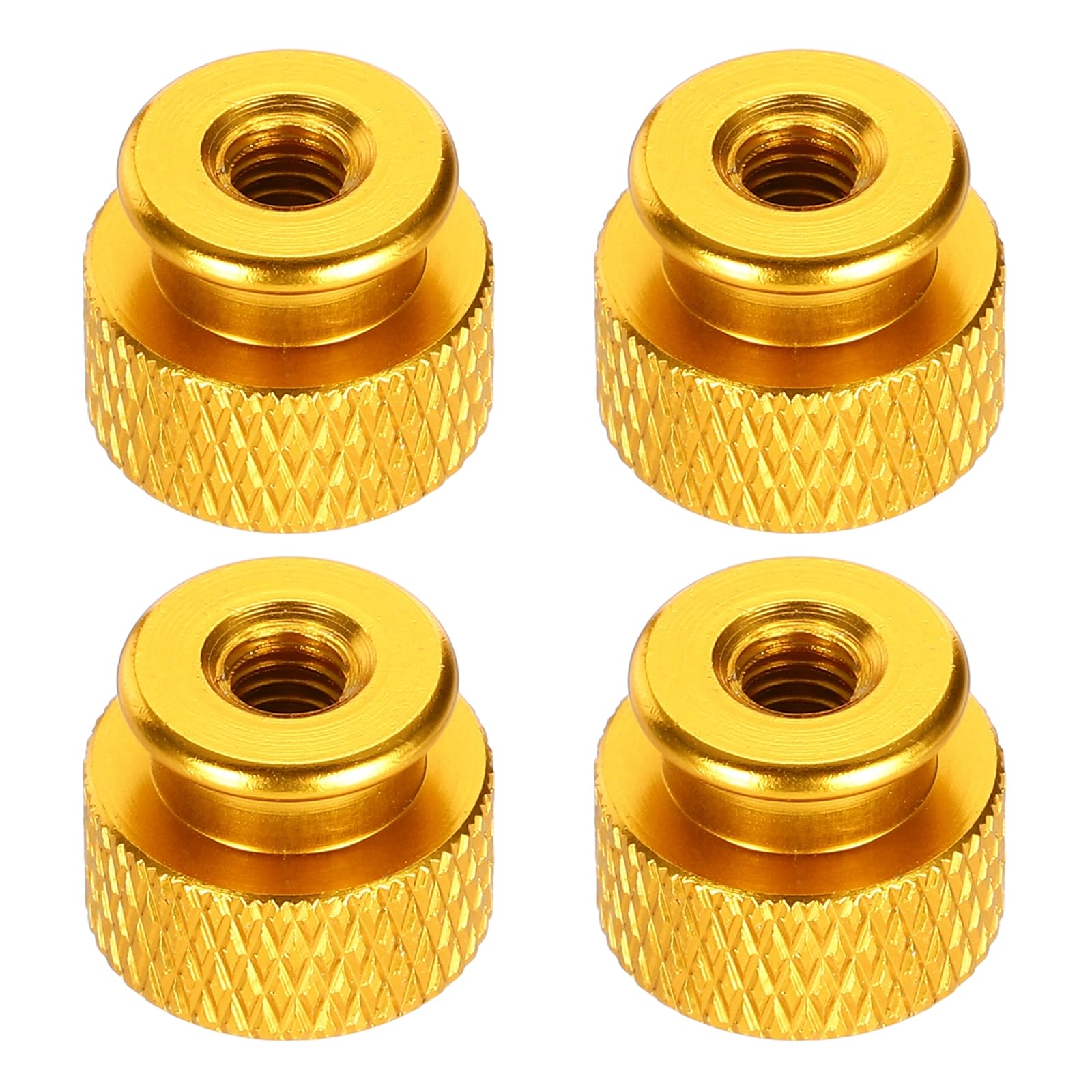 sourcing map 4pcs Knurled Thumb Nut, M4 12mm OD 10mm Height 6061 Anodized Aluminium Alloy Hand Screw Nut, Metal Chassis Screw for Machinery, DIY Assembly, Electronics, Gold