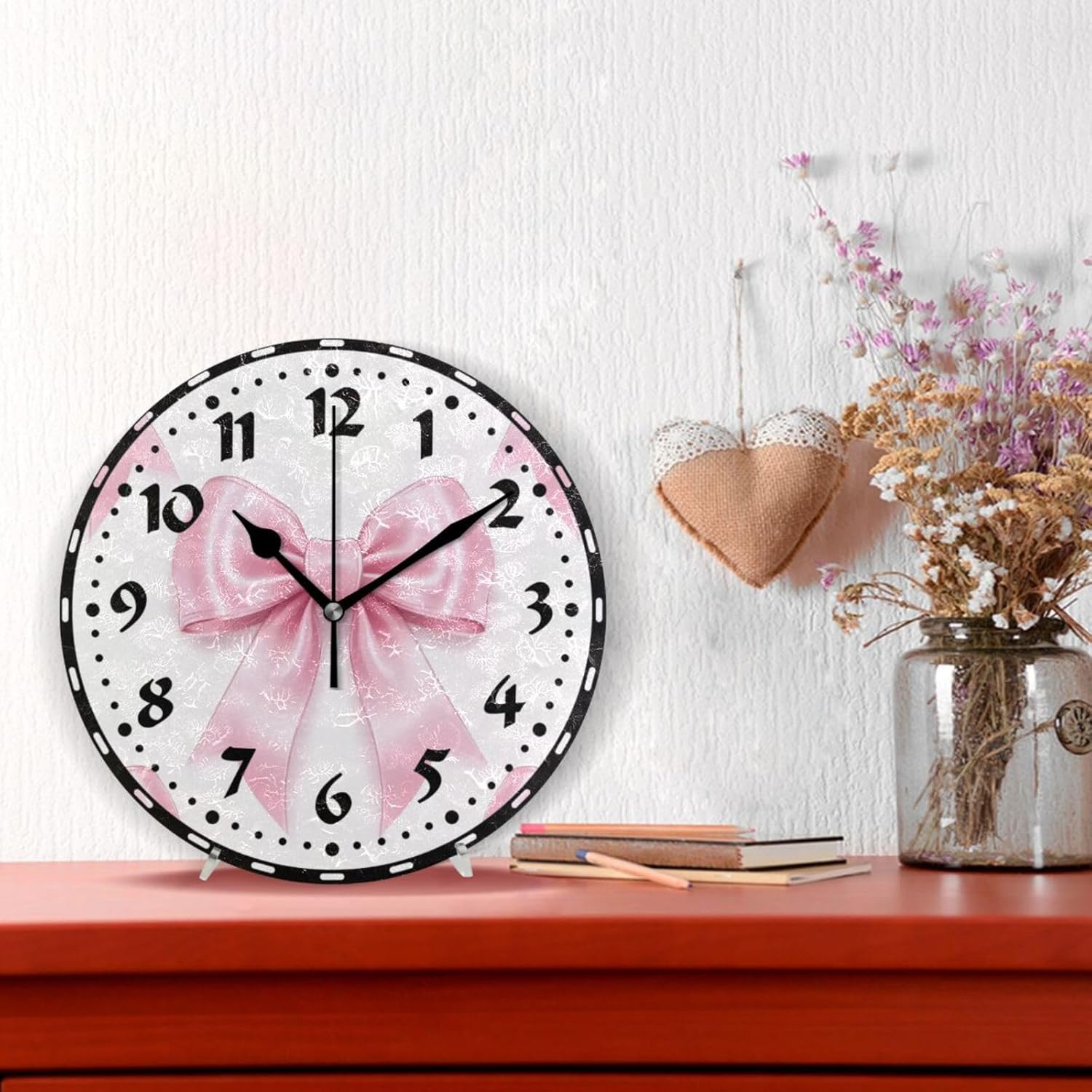 Ribbon Bows Wall Clock, Silent Non Ticking 10 Inch Battery Operated Wall Clocks, Easy to Read Clock for Home Kitchen Living Room Bathroom Office Decor