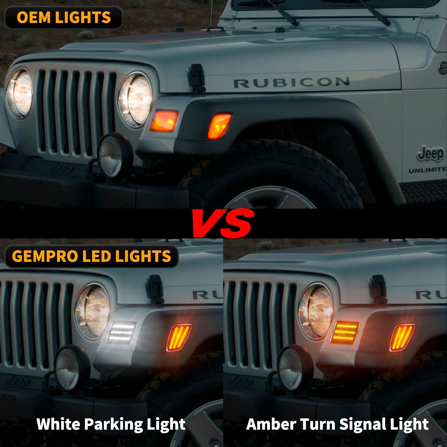 Gempro Led Fender Side Marker Lights Amber White Bumper Turn Signal Lamps Kits for 1997-2006 Wrangler TJ 55155629AC 55155628AC, Smoked Len 4pcs
