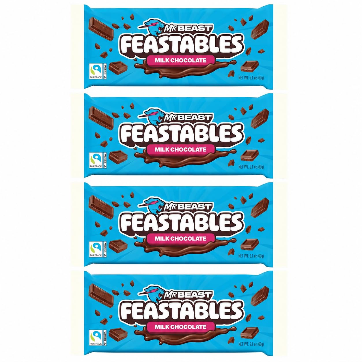 Feastables MrBeast Milk Chocolate 4 x 60g – Pudełko Prezentowe – 240g (Milk Chocolate)
