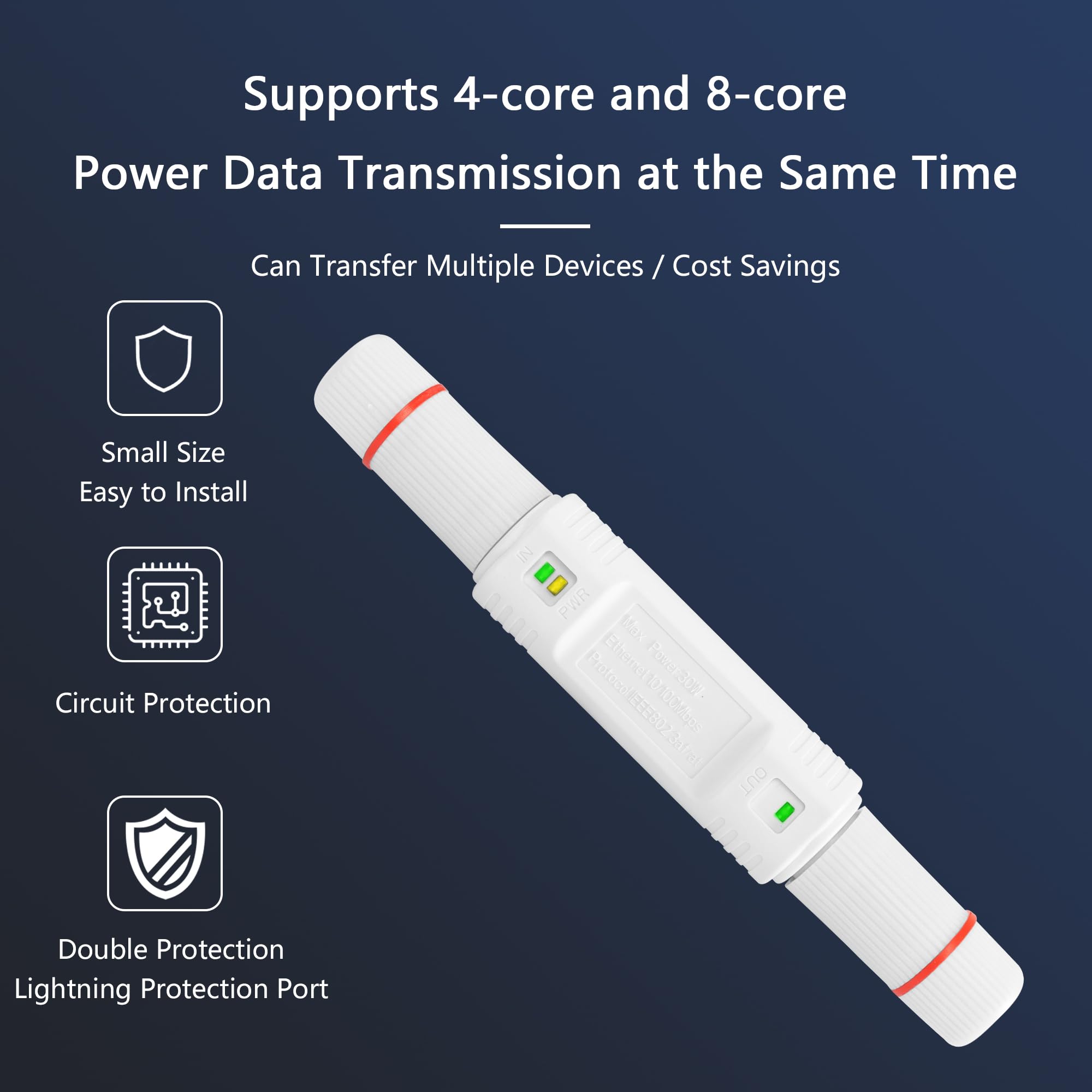 SinLoon Extensor PoE impermeable IP67 de 100 m/250 m, 10/100 Mbps, repetidor PoE RJ45 Ethernet para cámara IP, Plug and Play (blanco)