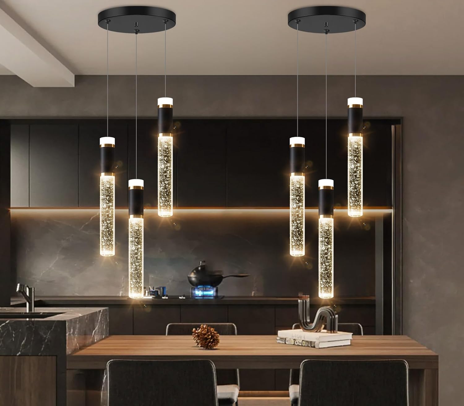 Mini Chandelier for Kitchen Island Modern Crystal Pendant Lighting LED Dining Room Hanging Lights Cylinder Drop Lights Ceiling Lighting Fixture Kitchen Sink Bedroom Bathroom 2700K 6000K