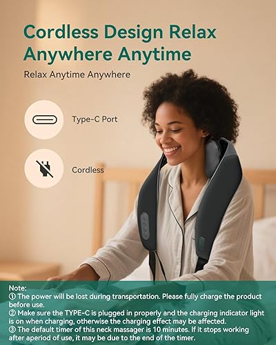 Miniatura 3 de Snailax Masajeador de cuello para aliviar el dolor de tejido profundo, masaje de cuello con calor, masajeador inalámbrico para dolor de espalda y