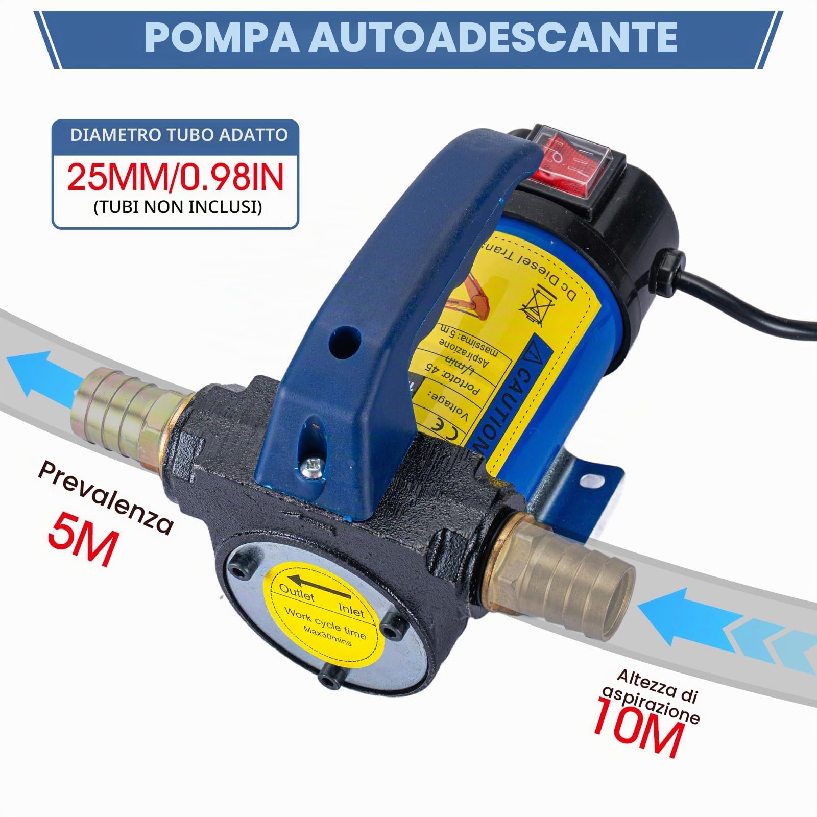 Pompa di trasferimento diesel 12V 260W Pompa di trasferimento del carburante elettrica 45L/Min Pompa di aspirazione dell'olio con motore in rame per il trasferimento di diesel, cherosene