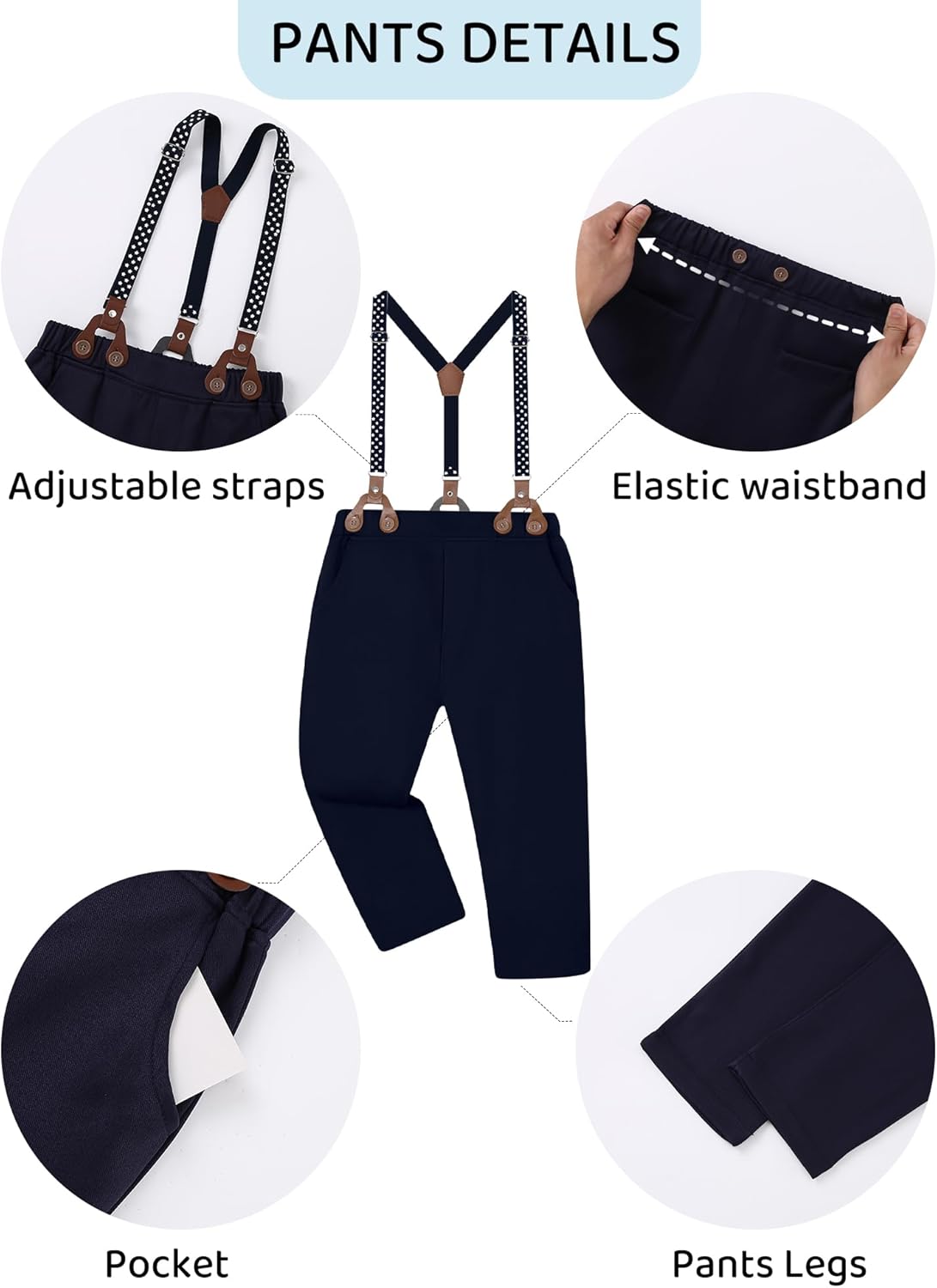 DISAUR Boys Suits 3 Pieces Formal Dress Shirt with Bowtie+Suspender Pants Boy Gentleman Outfits Set 4-8 Years - Image 4