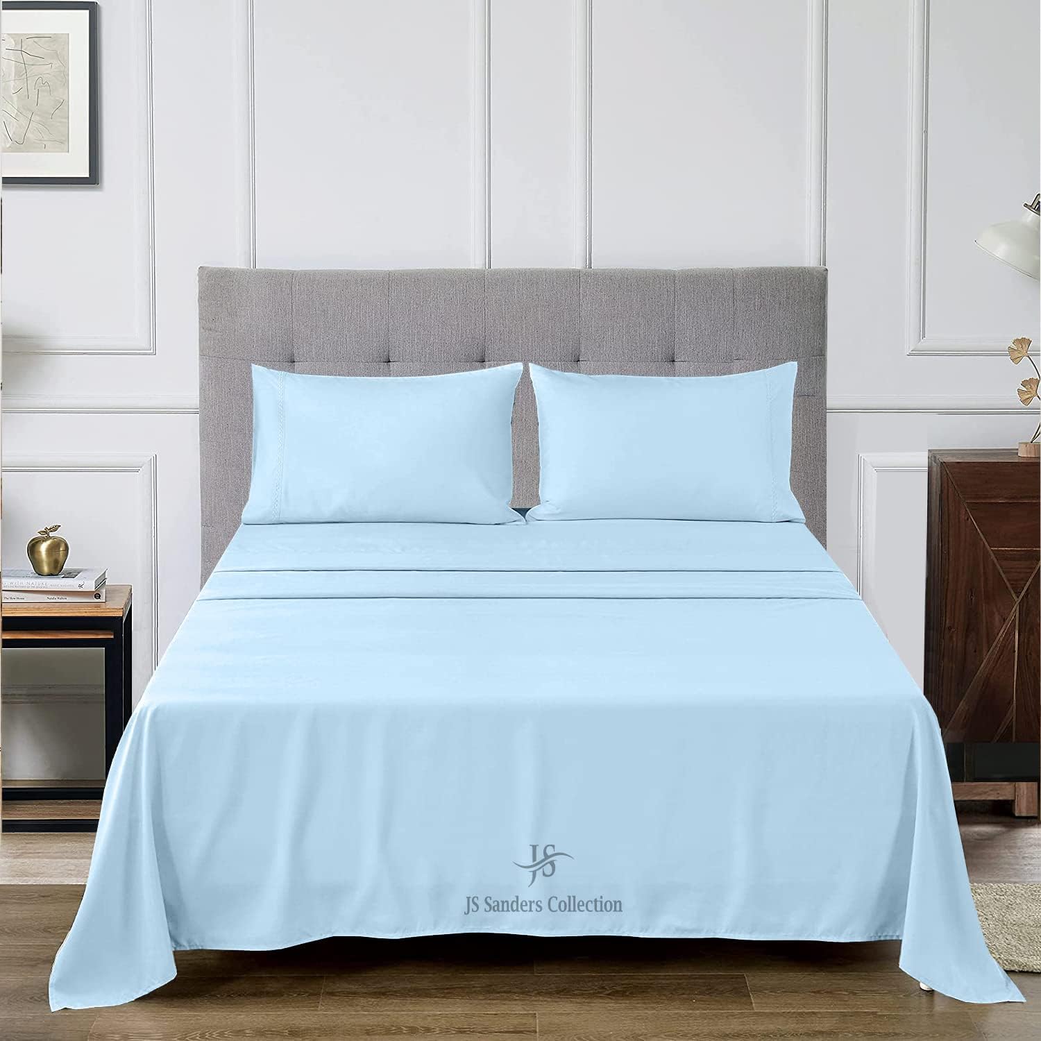 CASA LINEN Alberta King 4pc Bed Sheet Set 1000 Thread Count Luxury Softest Bedding Sheet Set Upto 15" Deep Pocket 100% Egyptian Cotton Light Blue Solid