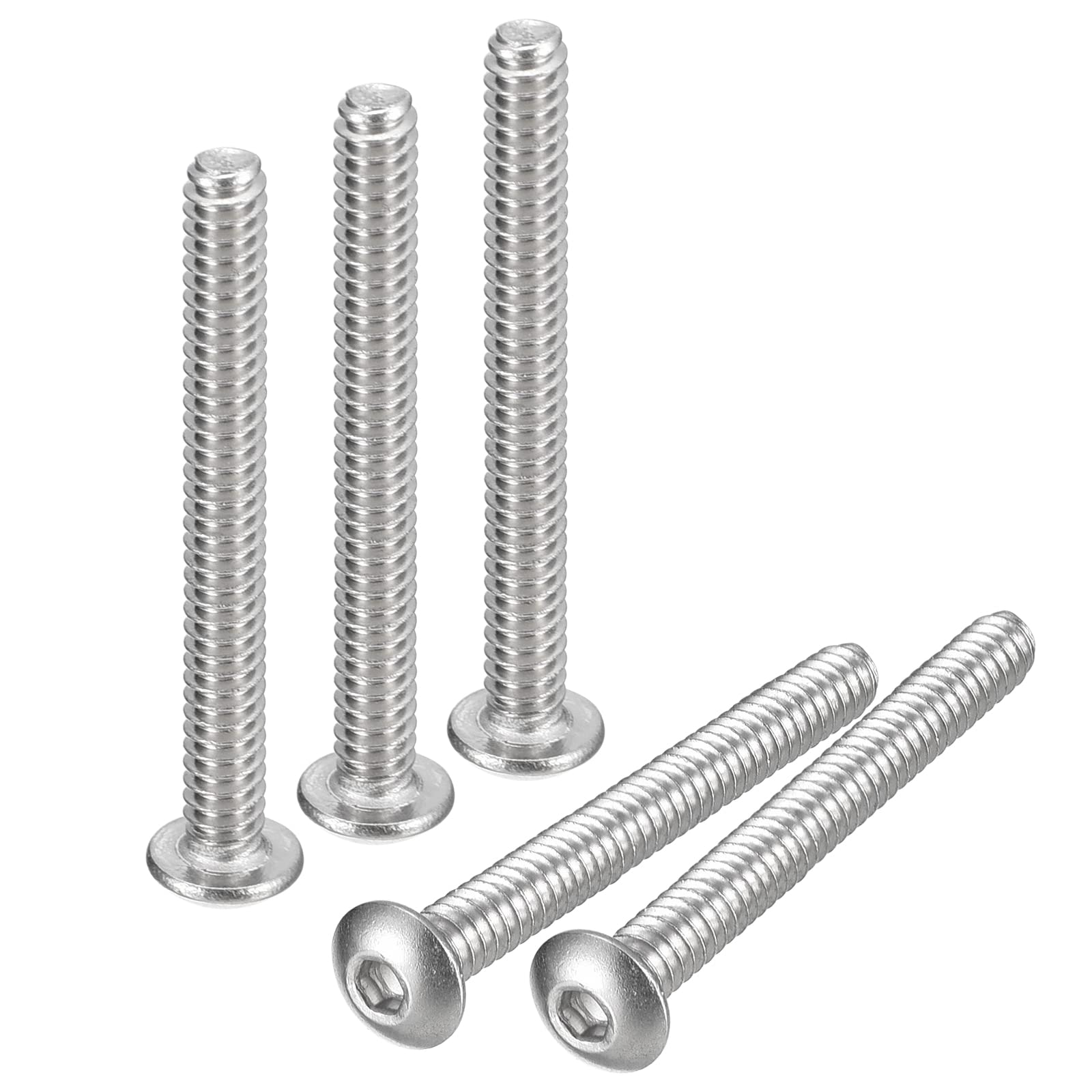uxcell #6-32x1-1/4 Button Head Socket Cap Screws, 50pcs 304 Stainless Steel Fasteners Hex Bolts Screws, Full Thread Hex Drive Screws