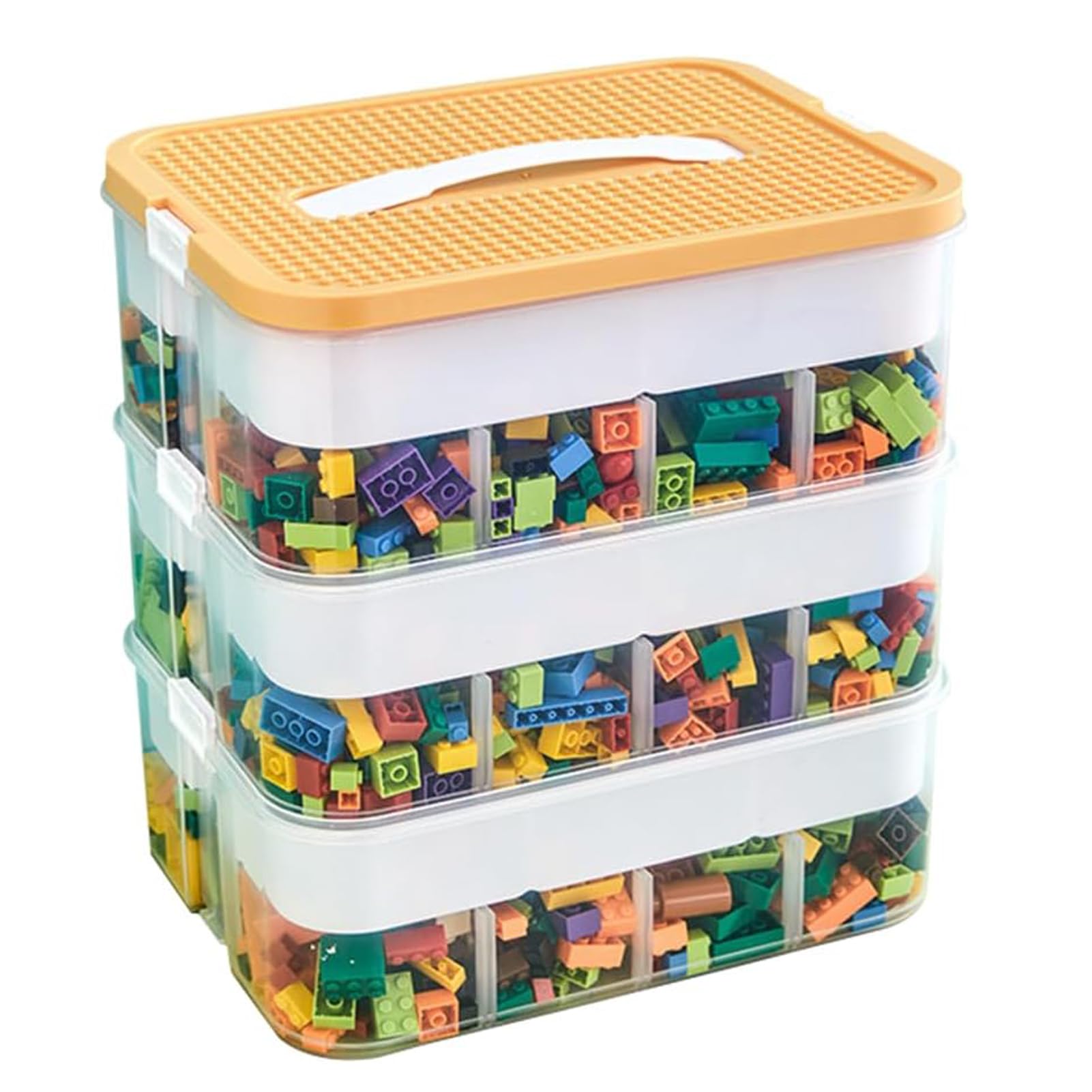 U-HOOME Toys Organizer Storage Case, Stackable Storage Container Compartments, Toys Storage Organizer with Lego Storage Box, Building Blocks Container Box with Lids Playroom Organization Bin(Yellow)