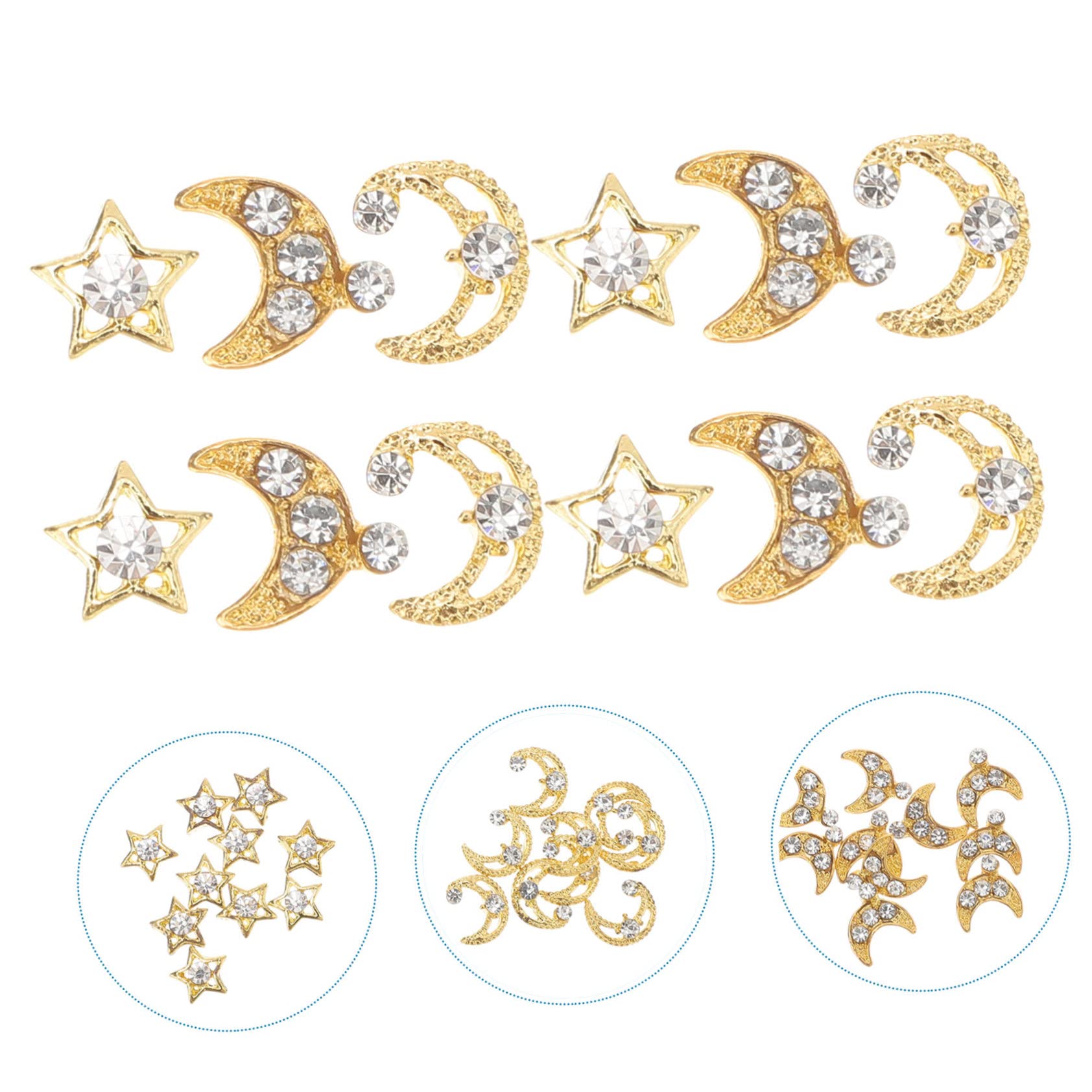 BESTYASH 4 Set Ciondoli Per Unghie Metallo Con Design E Stelle Accessori Per Nail Art Leggeri E Facili Applicare Per Decorazioni Unghie Eleganti E Uniche 30 Pezzi*4