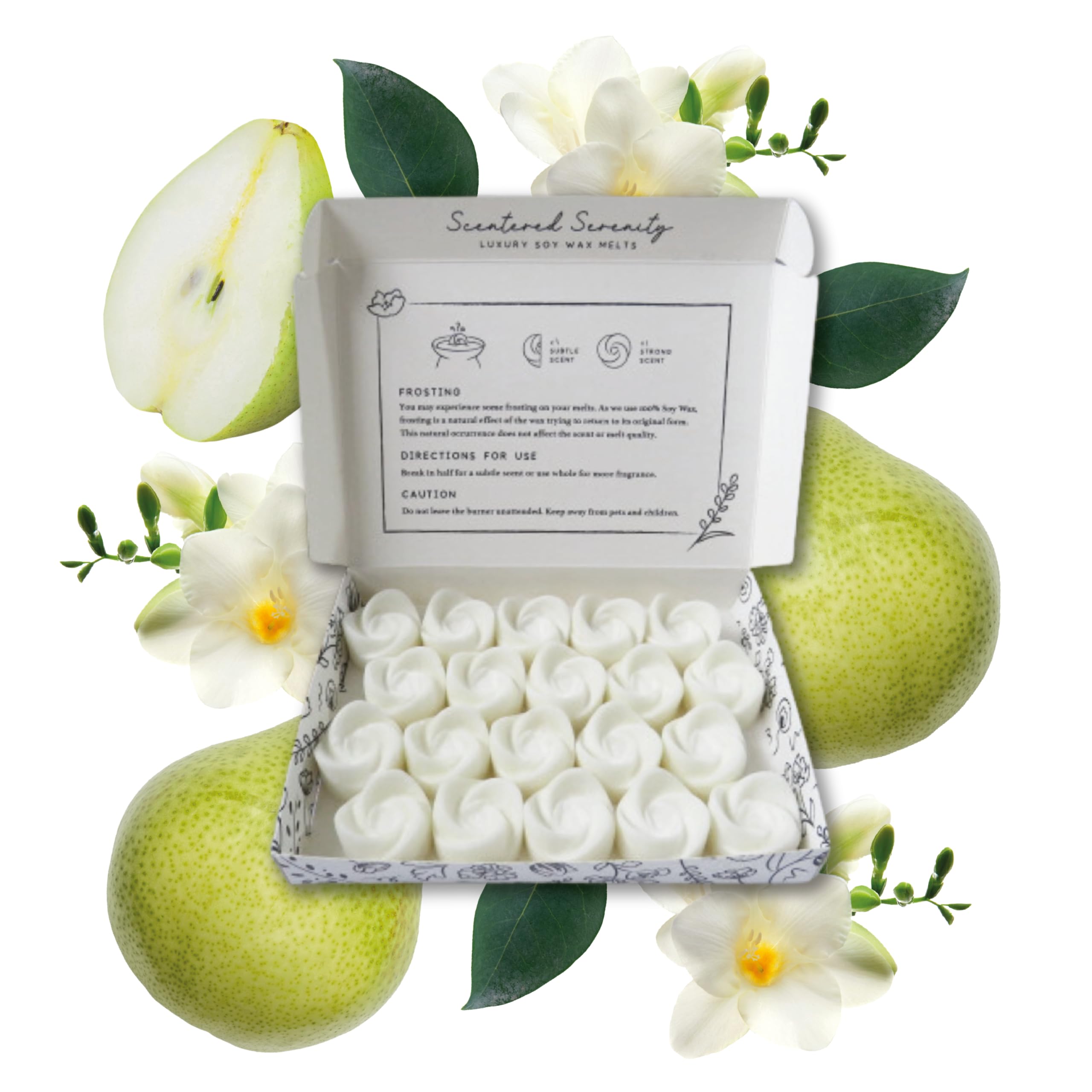Pear and Freesia Wax Melts| Strong Scented| 20 Pack| Luxury Gift Set Wax Melts| Over 96 Hrs Burn Time Per Box| Pet Friendly| Eco Friendly| Hand Poured in Staffordshire, UK (Pear and Freesia)