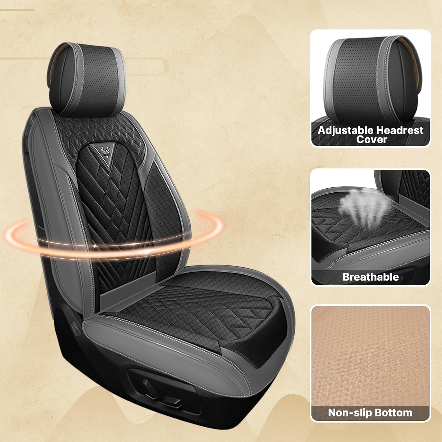 Fit for Ford F150 2009-2026 & F250 F350 F450 2011-2026 Seat Covers, Waterproof Leather Elegant Seat Cover, 360° Full Surround Protect Seat Covers (5 Front Seat Standard, Grey Black 2.0)
