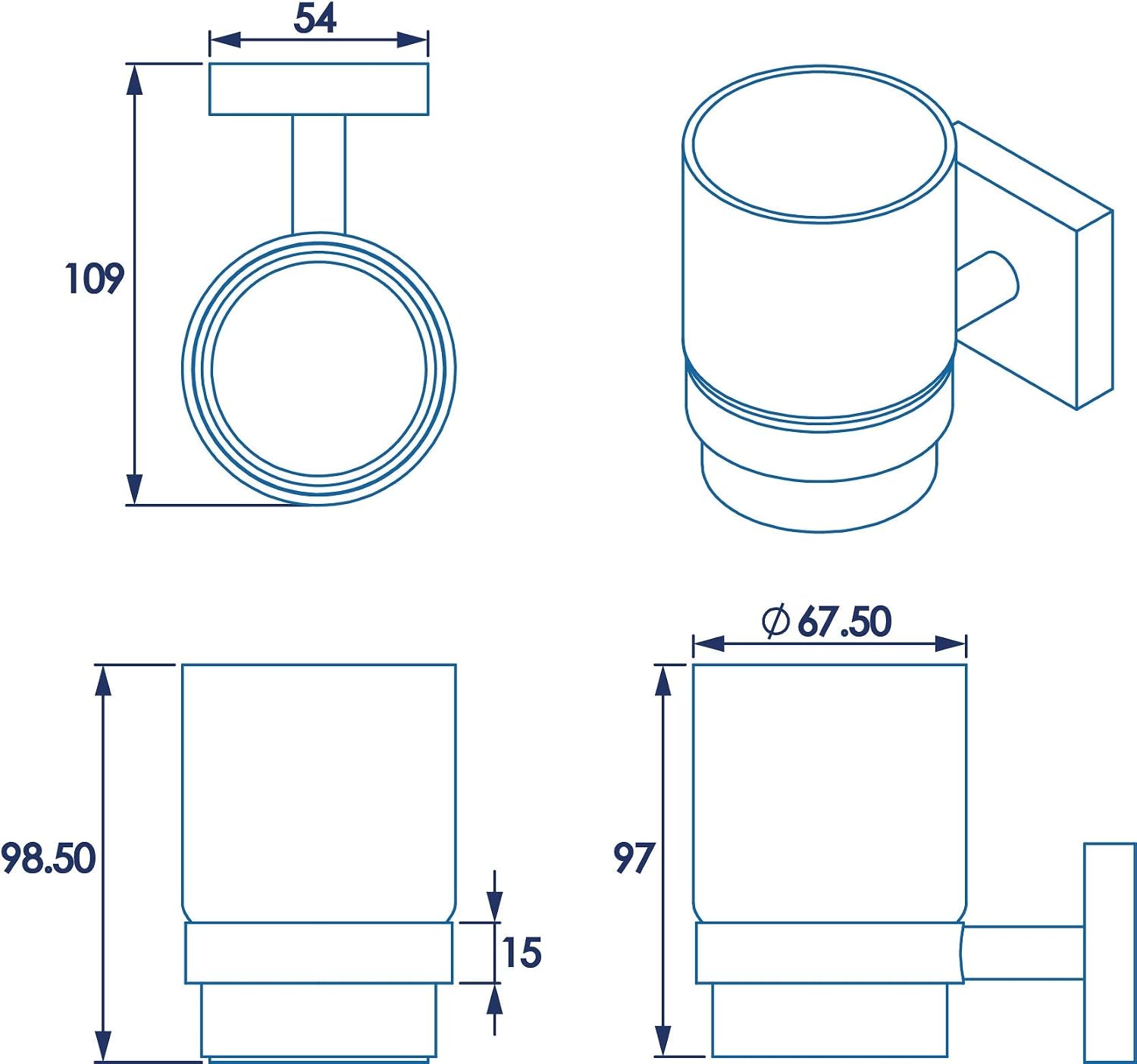 Croydex QM441841 Flexi-Fix Chester Tumbler & Holder, 96 x 68 x 106mm, Chrome/Clear