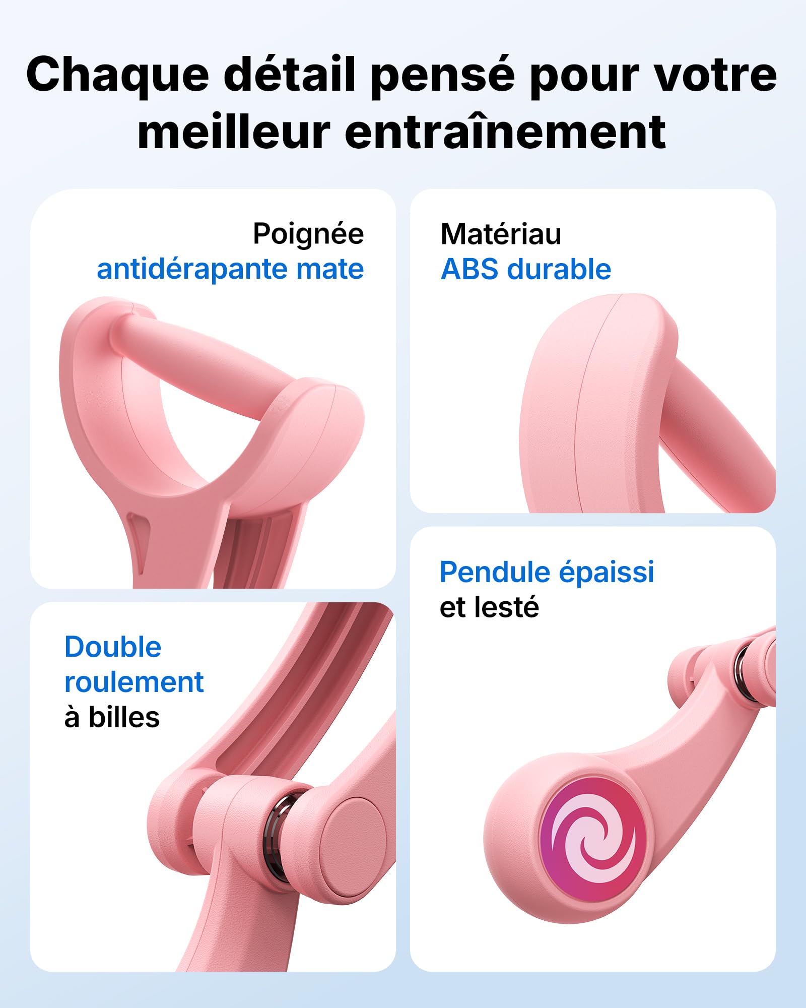 MERACH Ropeless Battle Ropes, Corde d’entraînement sans Fil, Muscle Les Bras, Gainage & Corps Entier, Idéal pour Le Fitness Débutant et la Rééducation, Silencieux & Portable - Rose (Lot de 2)