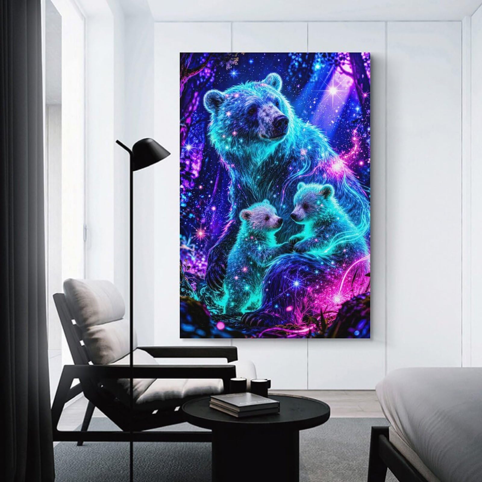 Junmoney Cosmic Bears in Enchanted Forest Canvas Art Print, 20x30inch(50x75cm), for Wall Displays, Bedrooms Or Room Updates, Home Wall Art for Statement Displays