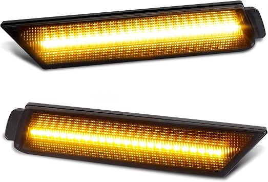Smoked Lens LED Side Marker Lights Front Bumper Sidemarker Lamps Reflectors Compatible with 2010 to 2015 Chevy Camaro Amber - Pack of 2