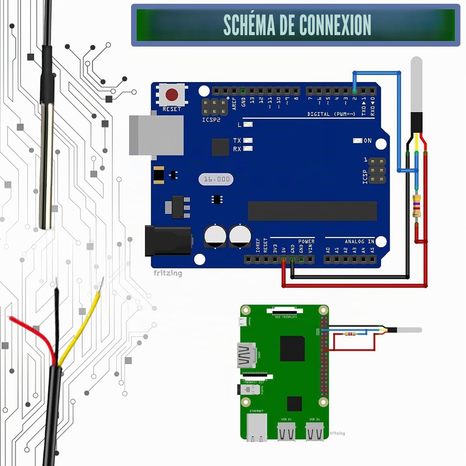 Capteur de Température 5M Sonde Temperature 6 Pièces Sonde de Température Numérique Étanche en Acier Inoxydable Compatible avec Arduino et Raspberry Pi