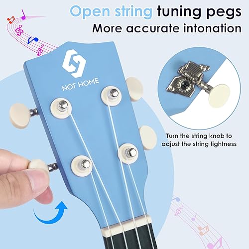 Miniatura 23 de Ukelele soprano para principiantes, juego de iniciación de ukeleles de madera de tilo de 21 pulgadas con bolsa de gig sintonizador digital, cuerdas