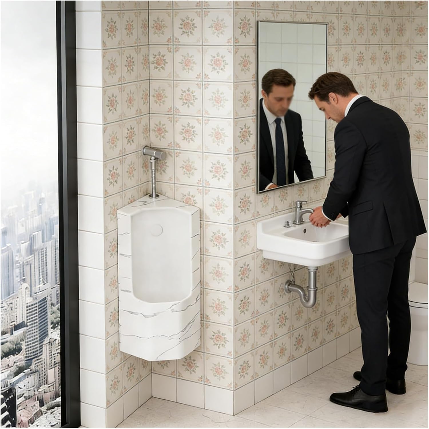 Triangular Urinals for Men Space-Saving，Wall Mount Ceramic Urinal with Flush Valve Easy Clean Glaze，Corner Male Urinal with 9.4in Anti-Splash Deep Rim(White)