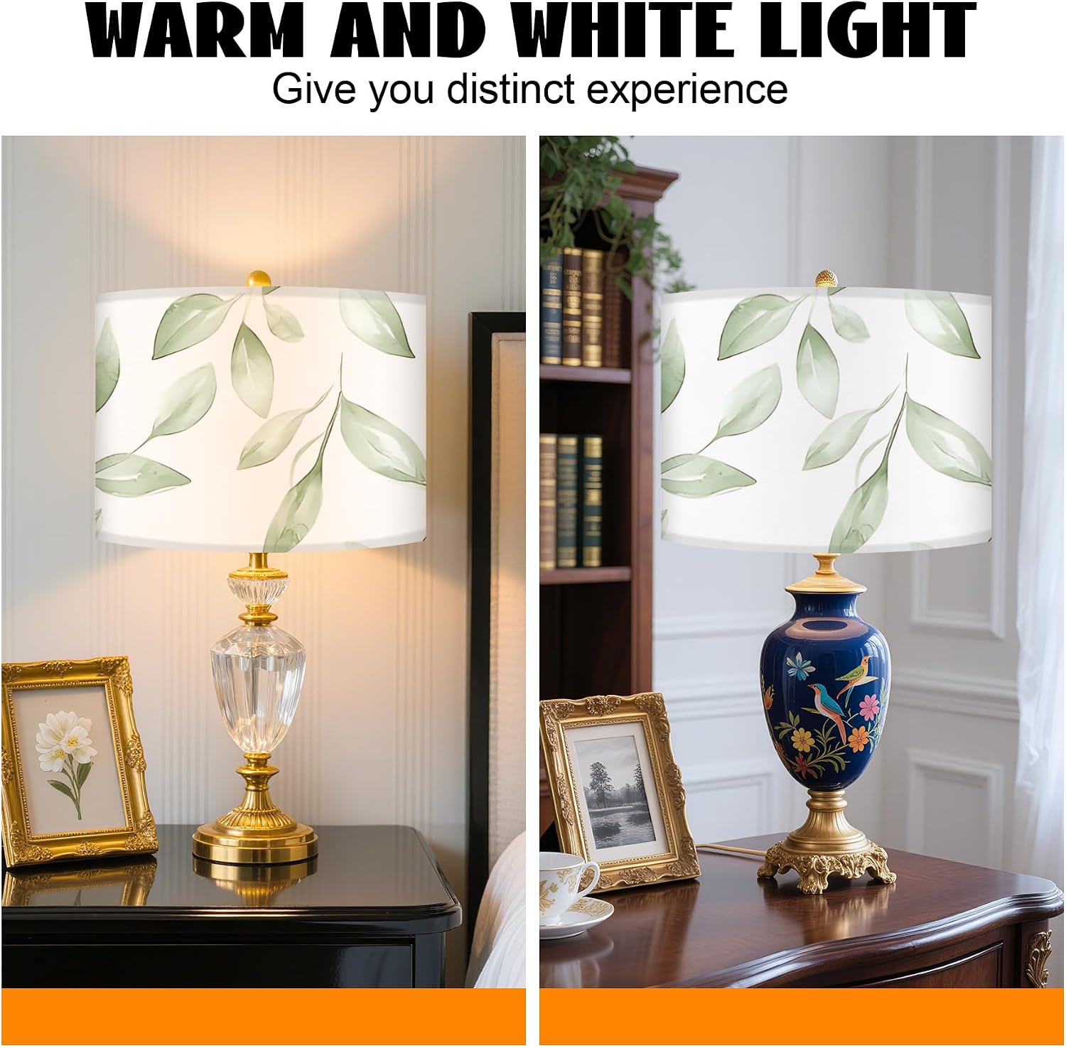 Fabric Lamp Shades Set of 2, 13Inch Flowers and Plants Lamp Shades,Natural Linen Hand Crafted, Lamps Shades for Table Lamps, Floor Lamps (2, Leaves-1)