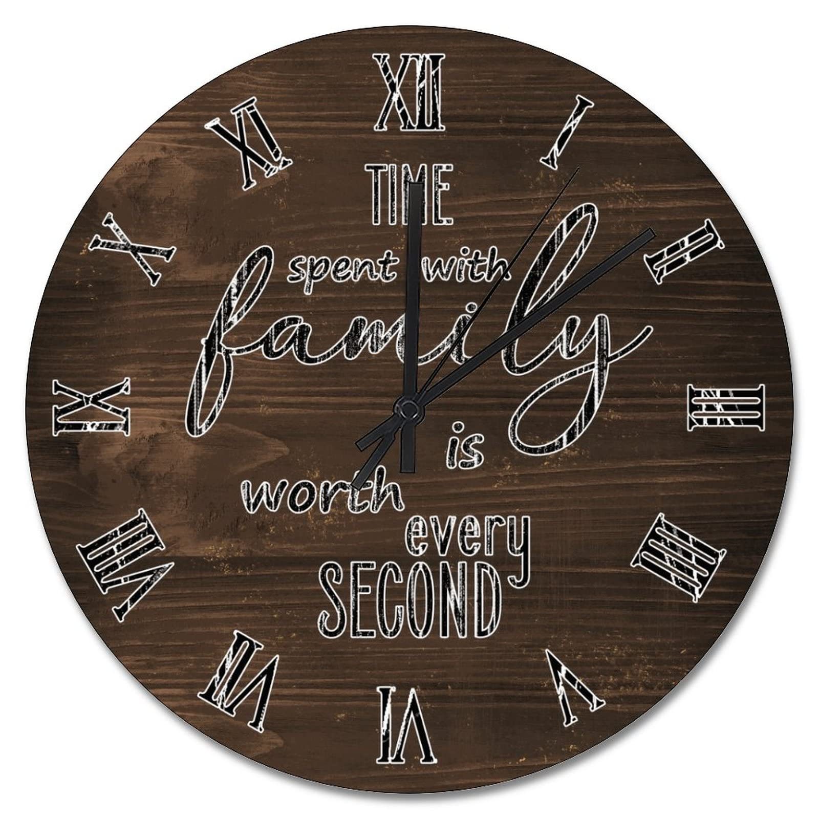 Horloge murale en bois vieilli marron silencieuse pour salon et cuisine
